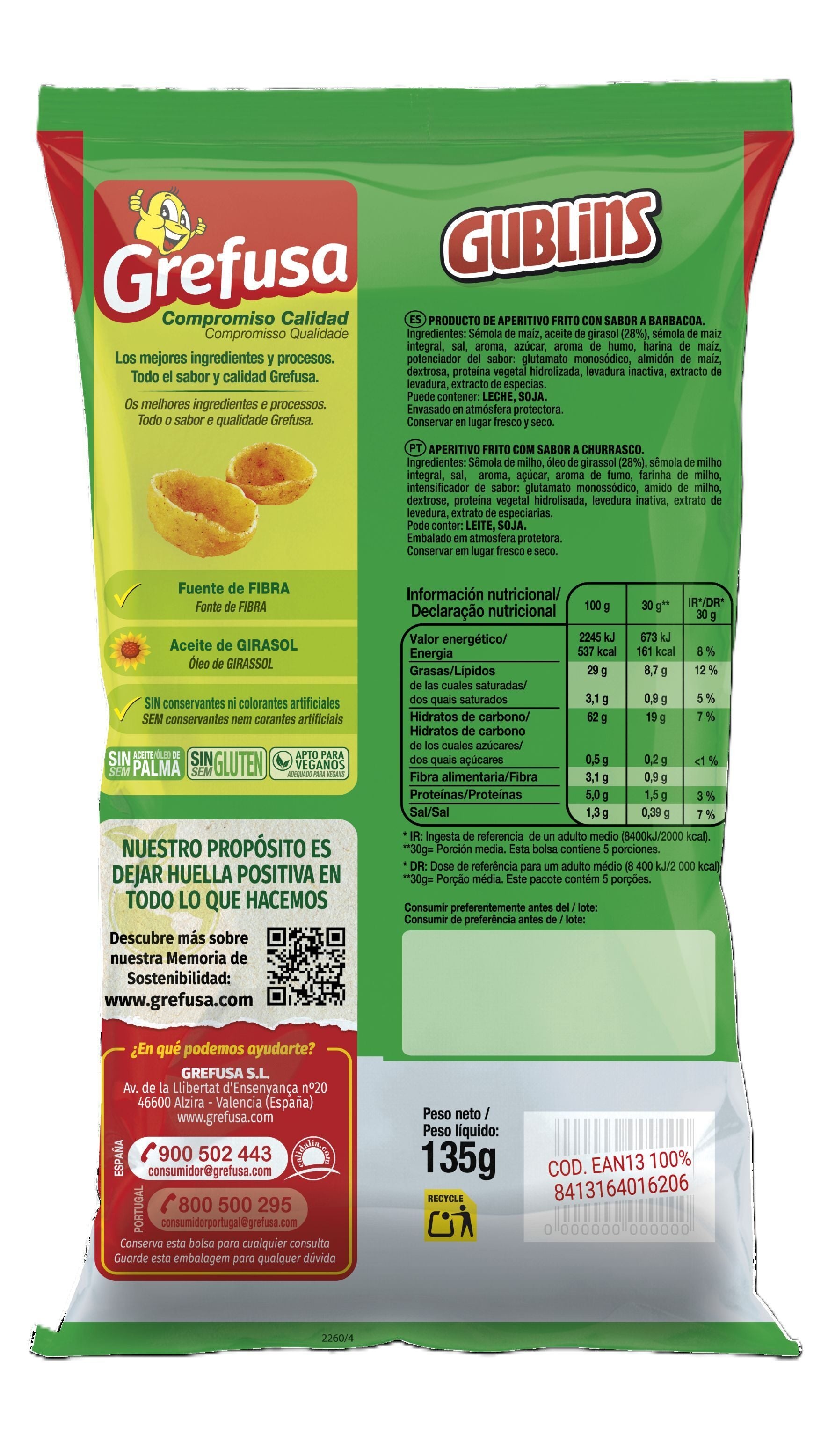 Snack de maiz bbq gublins Grefusa 135g
