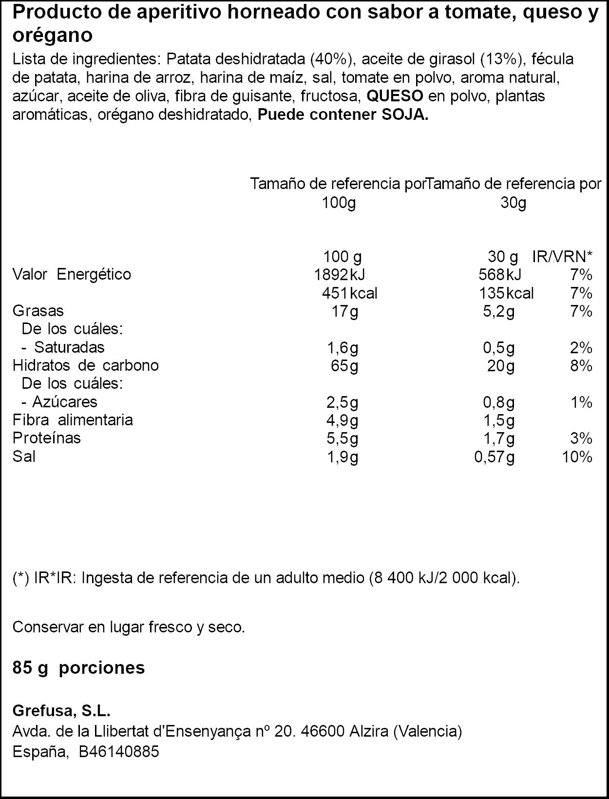 Snack natuchips tom, queso y orég Snatts grefusa 85g