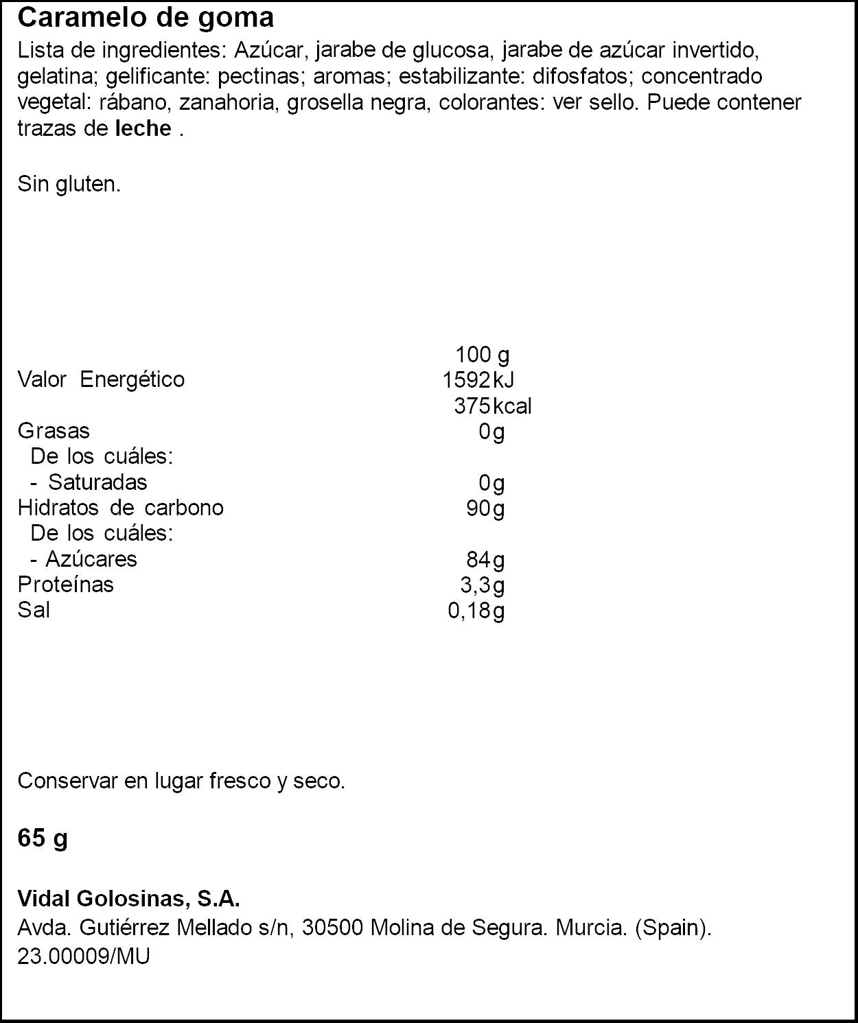 Golosina dentaduras Vidal 65g