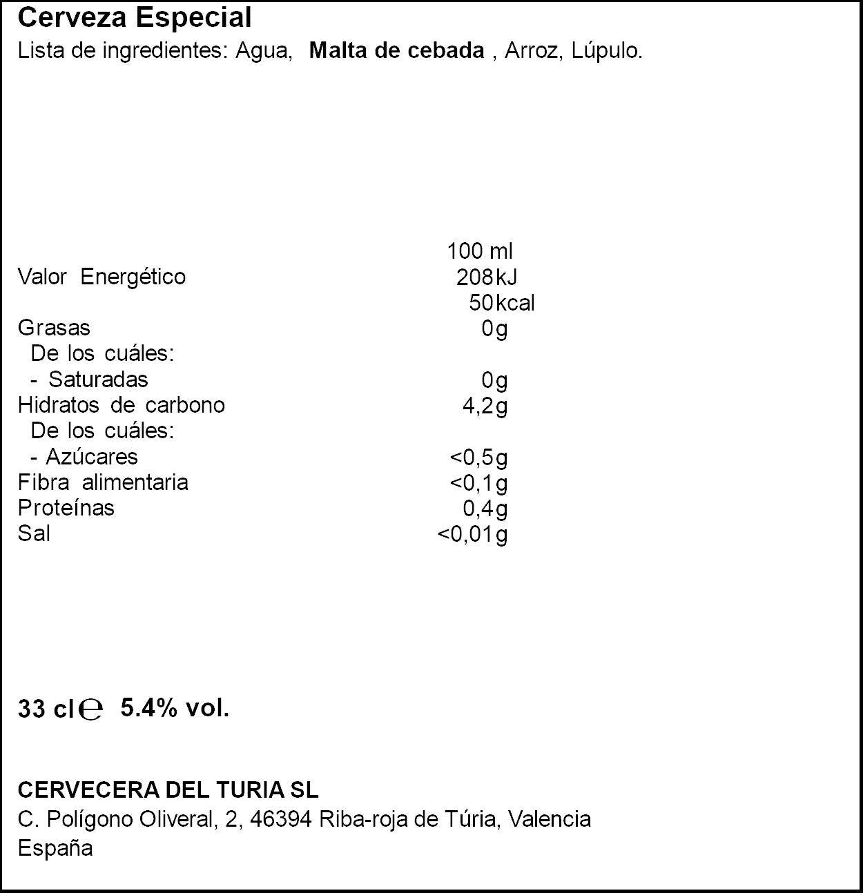 Cerveza tostada lata Turia 330ml