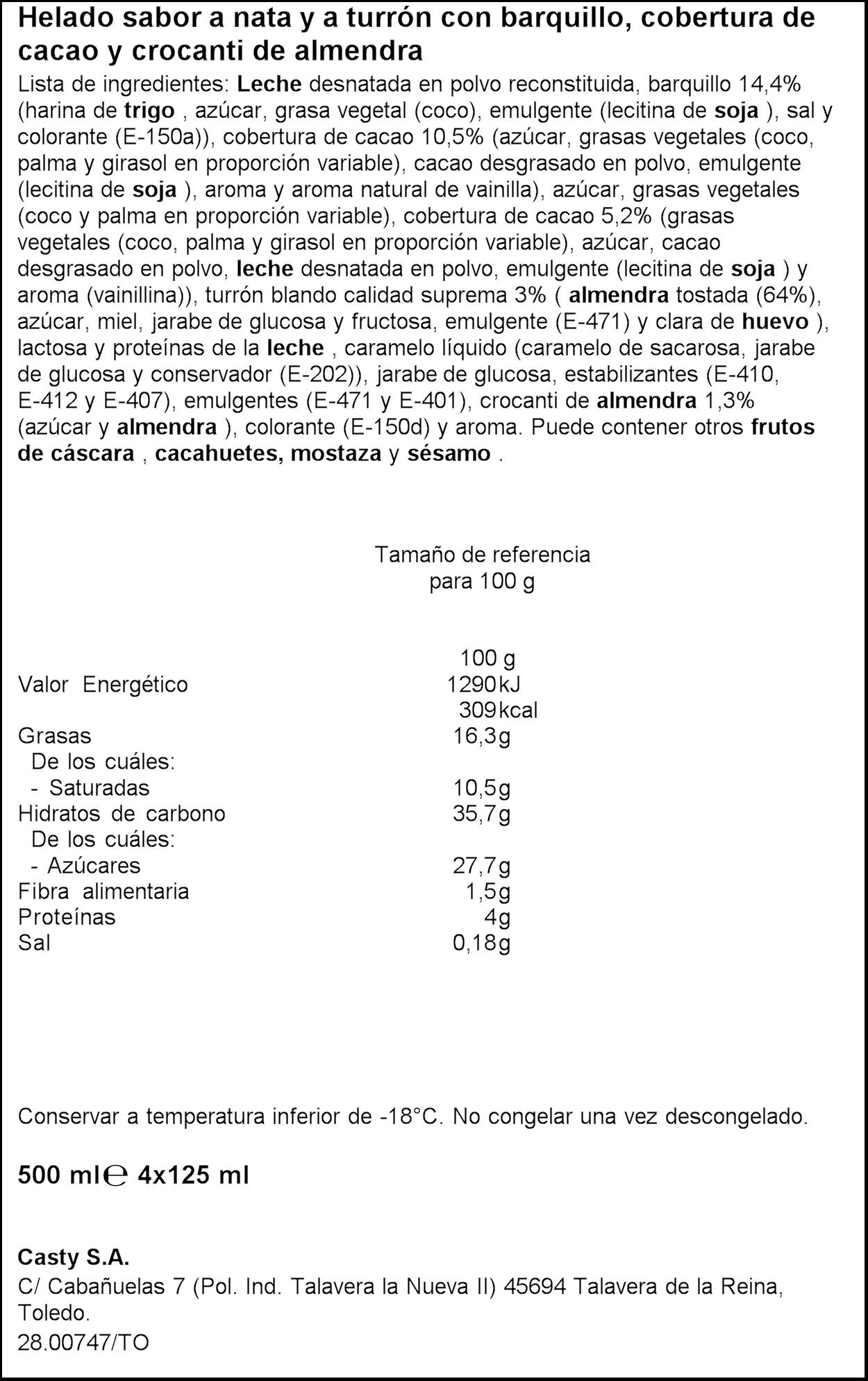 Cono nata turron Casty p4 125ml/u