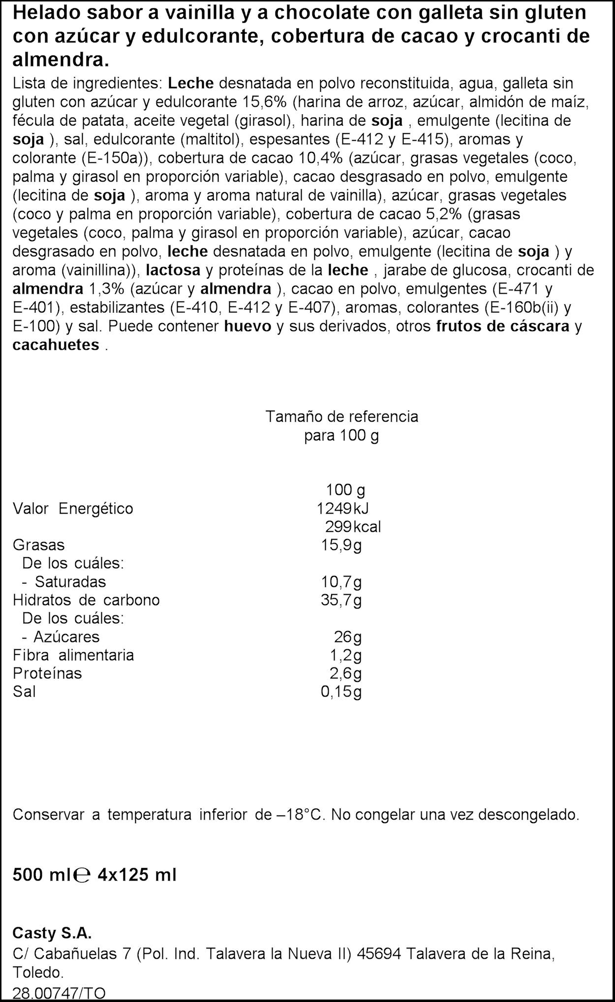 Cono vainilla/choco s/gluten Casty p4x125ml