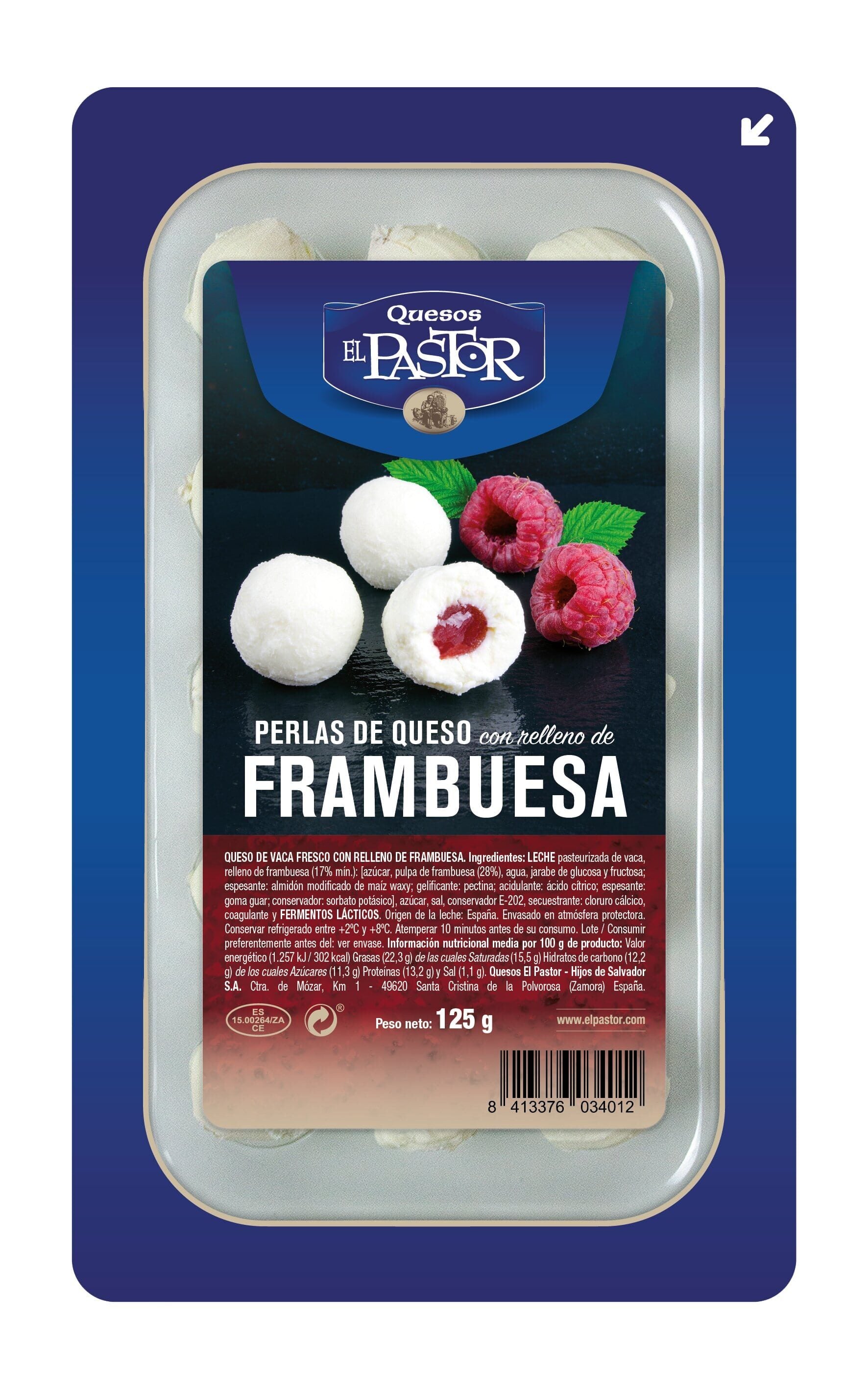 Perlas de queso rellenas de frambuesa El pastor 125g