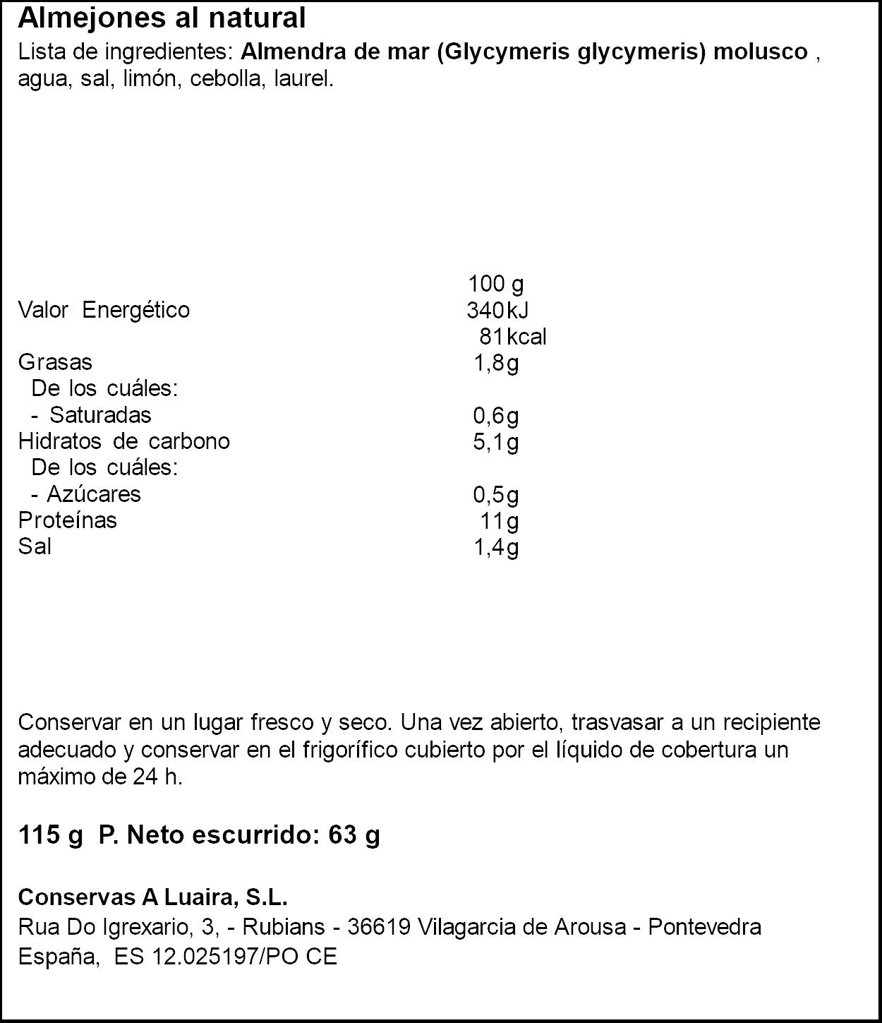 Almejon natural ol-120 Grandes hoteles 63g escurr