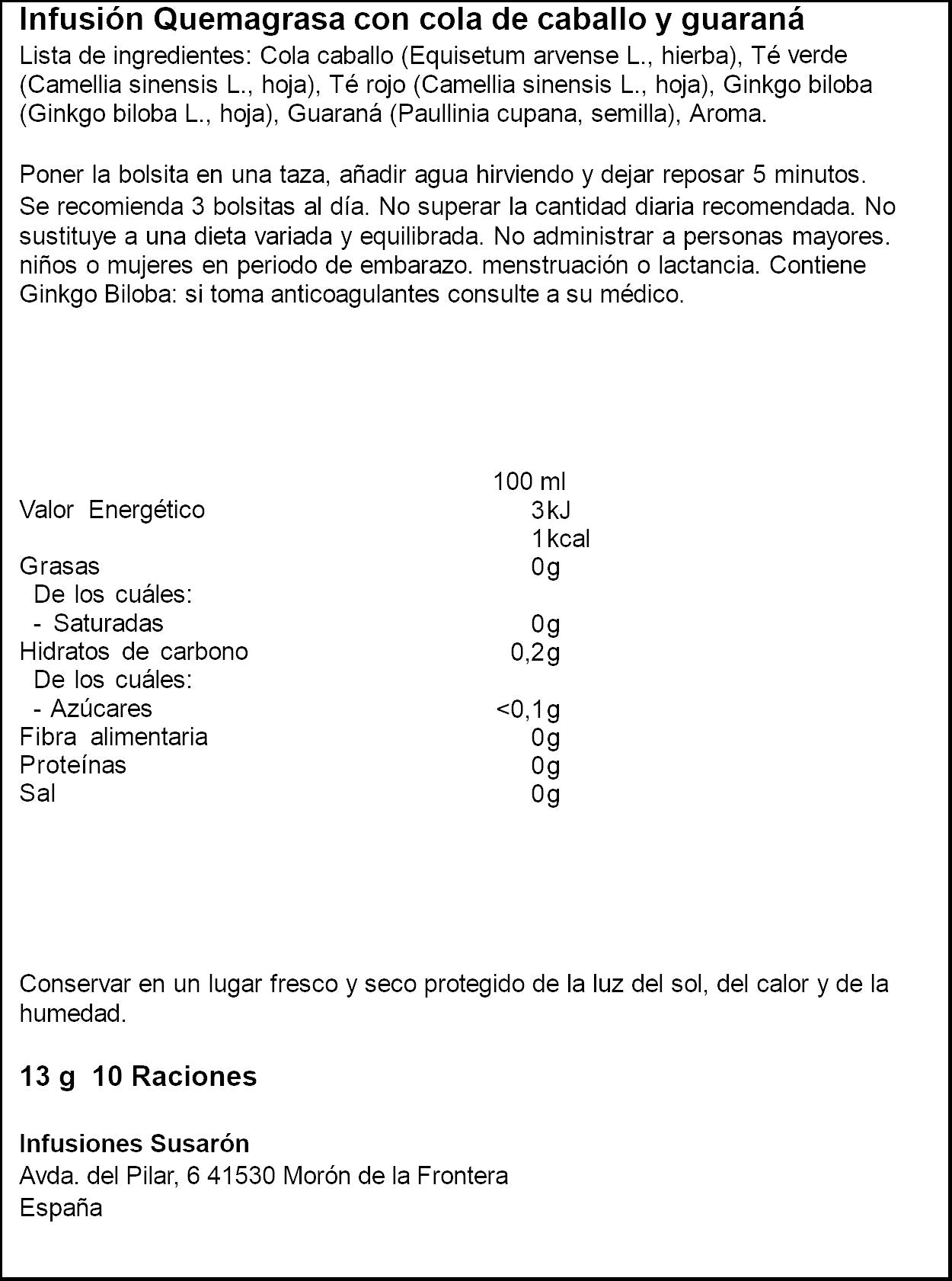 Infusión quemagrasa c/fresa Susaron p10