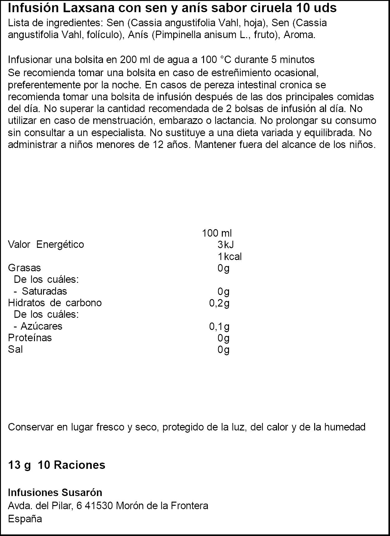 Infusion tisana laxsana Susaron 10u