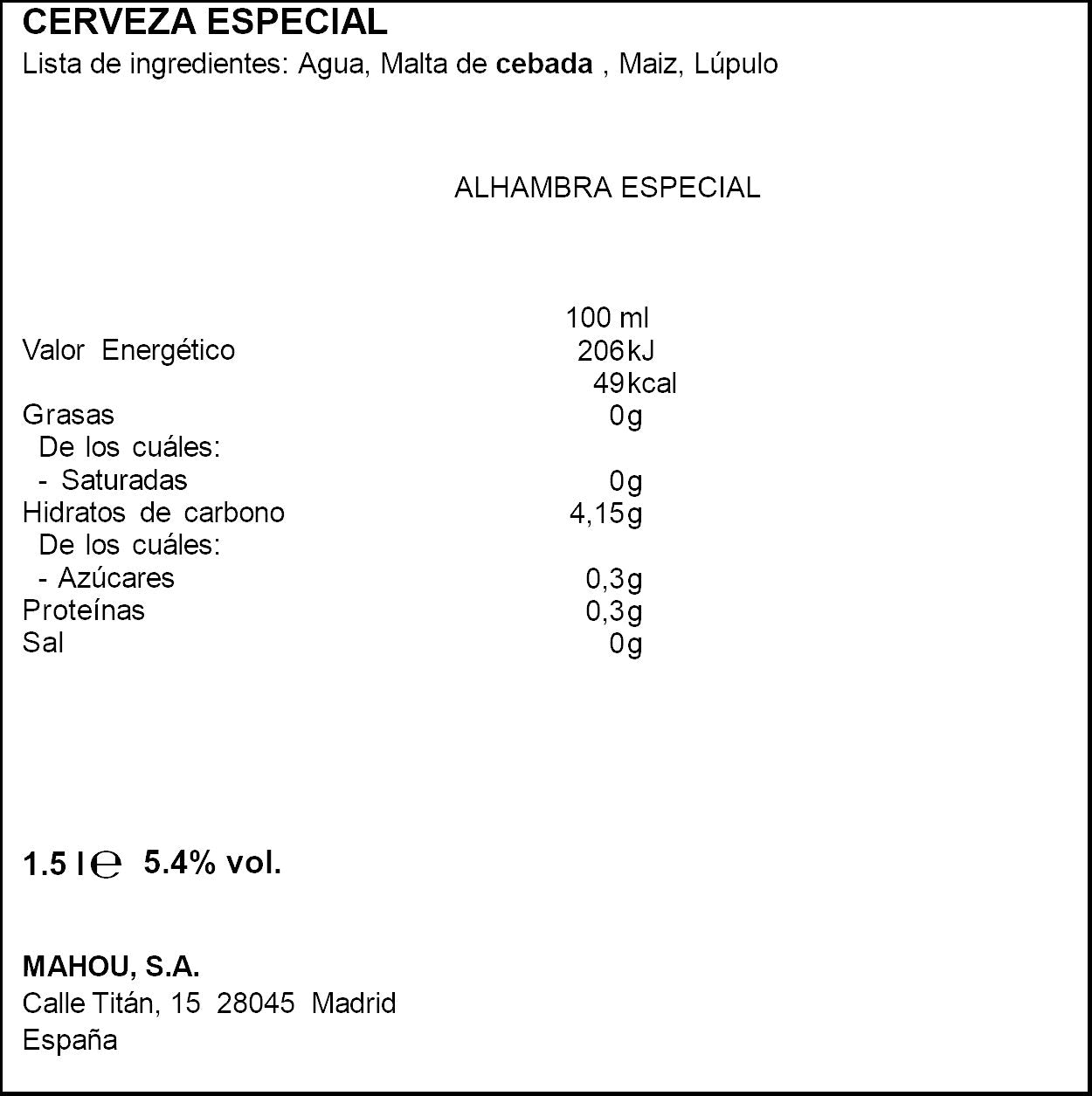 Cerveza especial cristal Alhambra p6 250ml/u