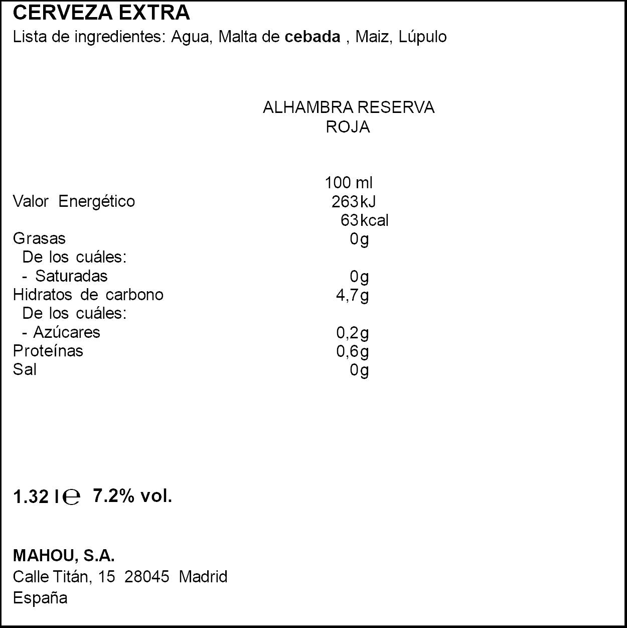 Cerveza reserva cristal Alhambra roja p4 330ml/u