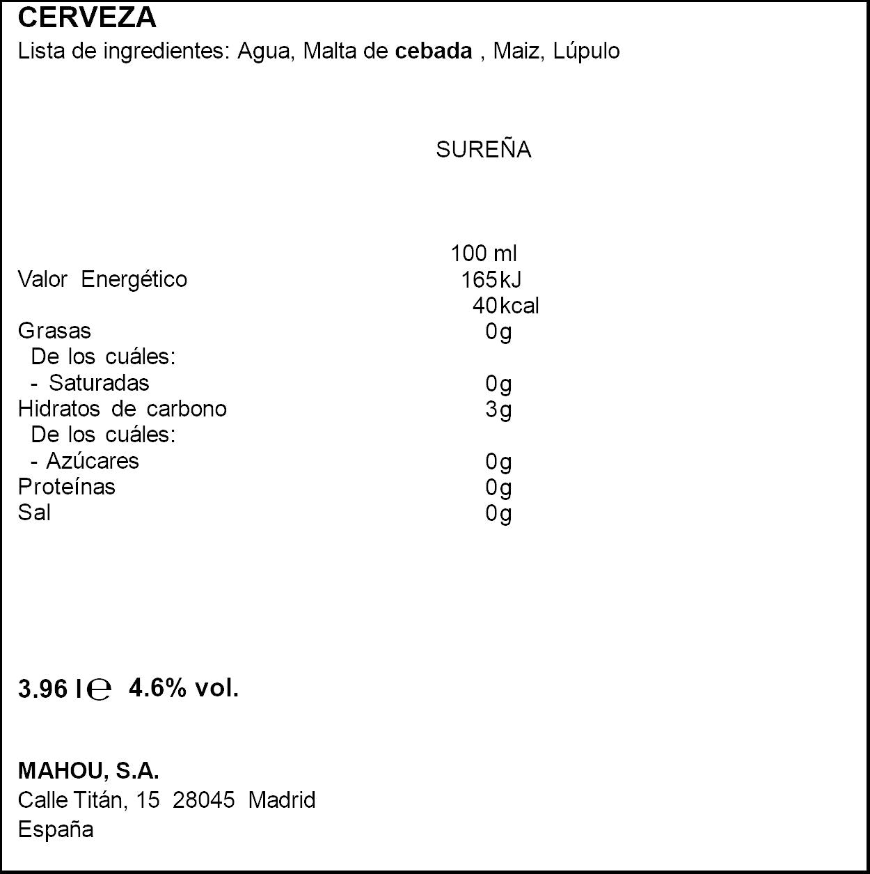 Cerveza lata Sureña p12 330ml/u