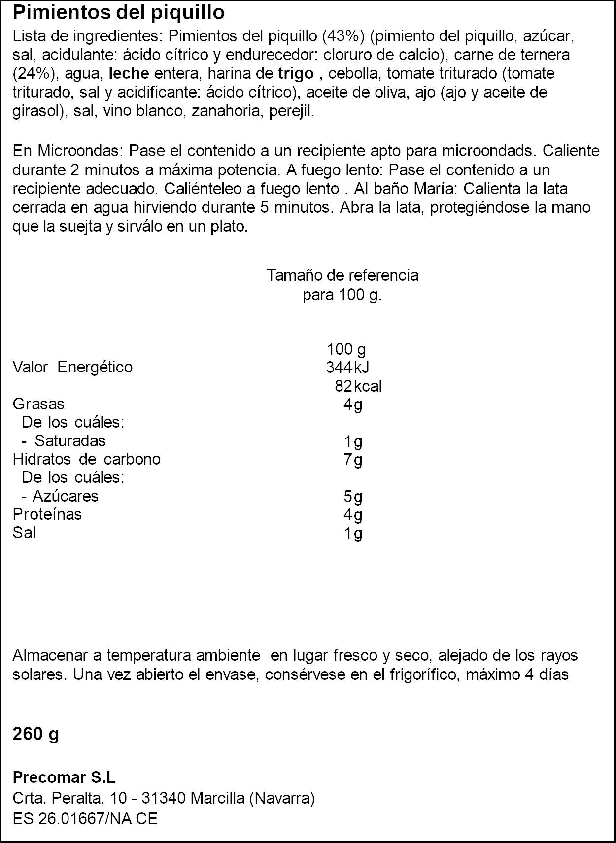 Pimiento piquilo relleno de carne Don molinico 260g