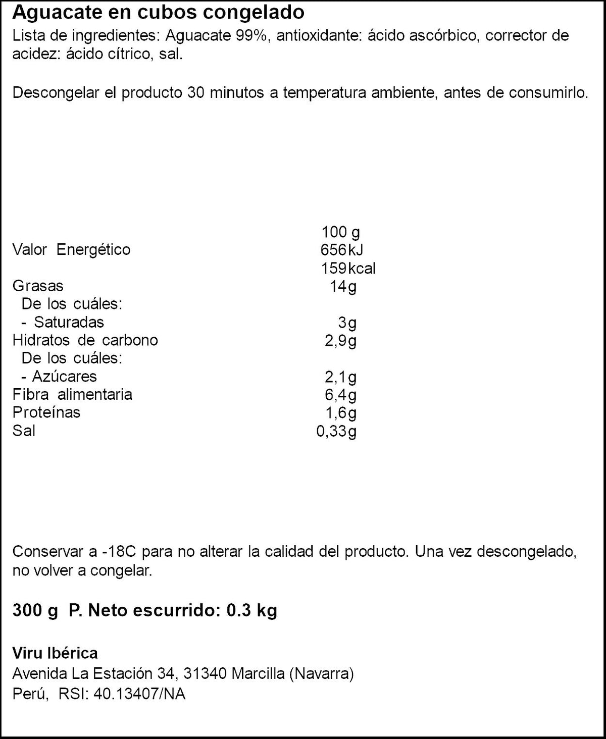 Aguacate dados Iammi 300g