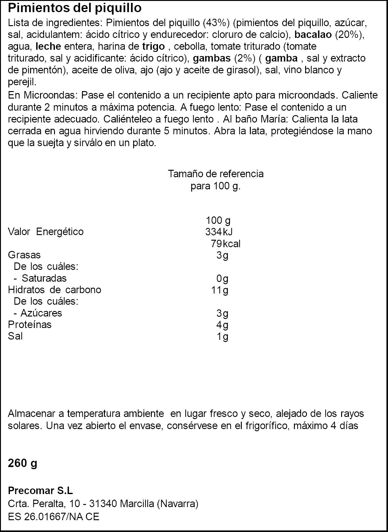 Pimiento piquillo relleno bacalao y gamba lata Don molinico 260g