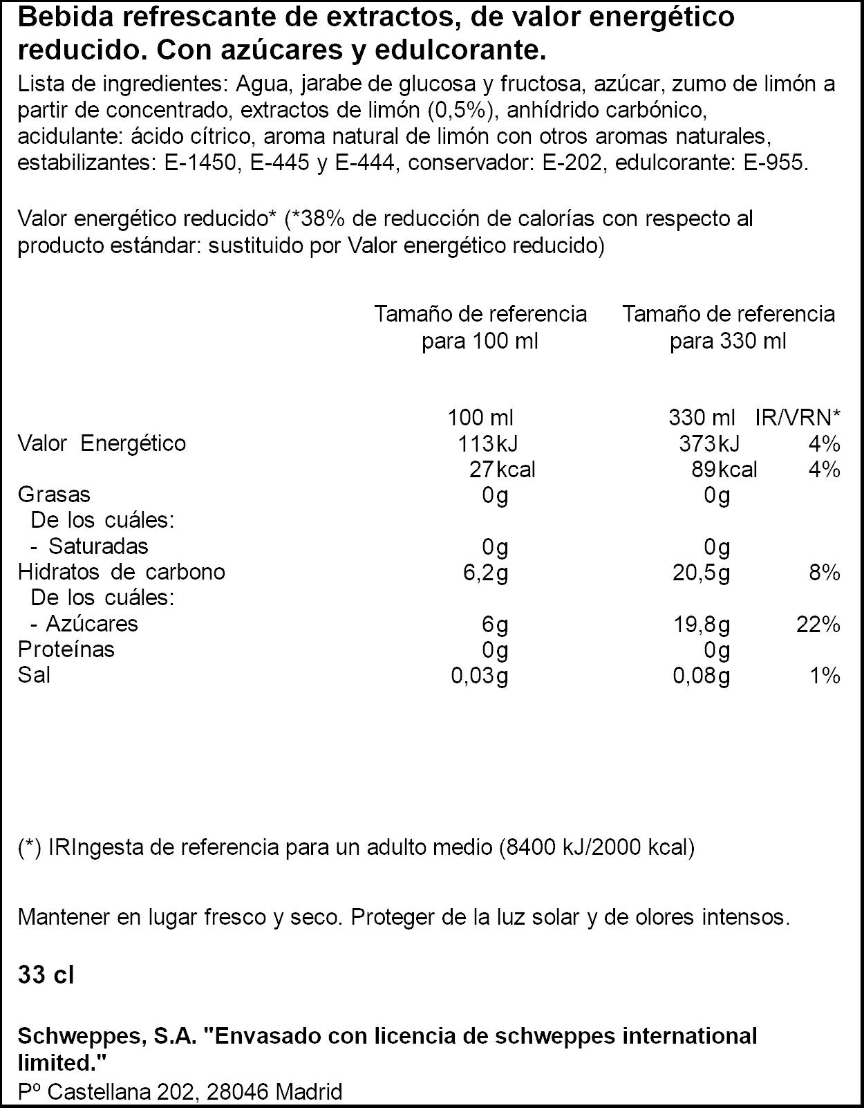 Refresco limon lata Schweppes 330ml