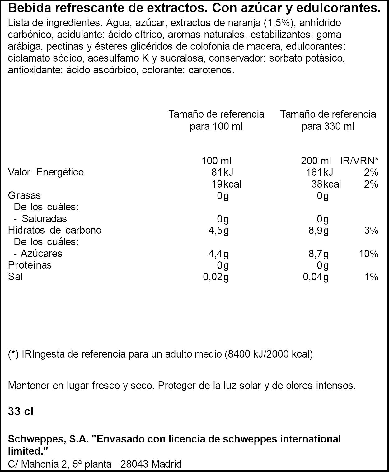 Refresco naranja lata Schweppes 330mll