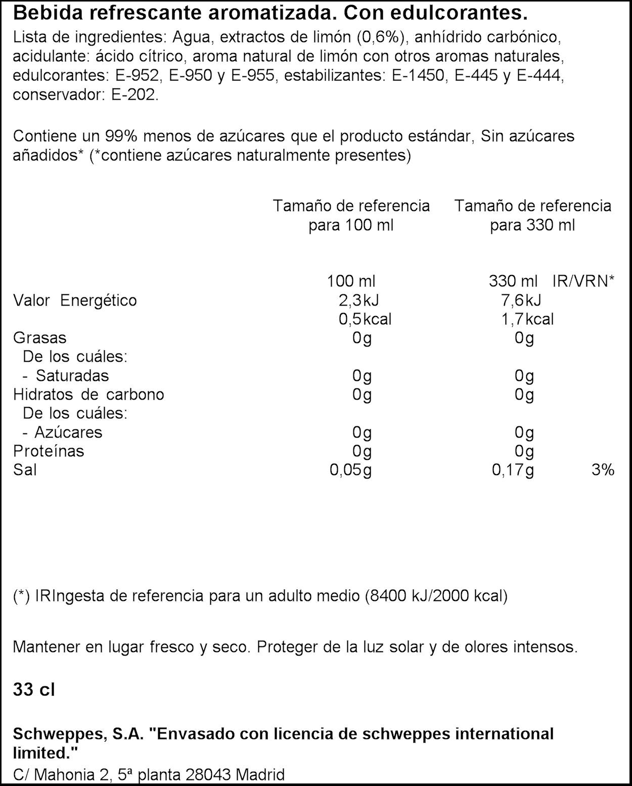 Refresco limon zero Schweppes lata 330ml