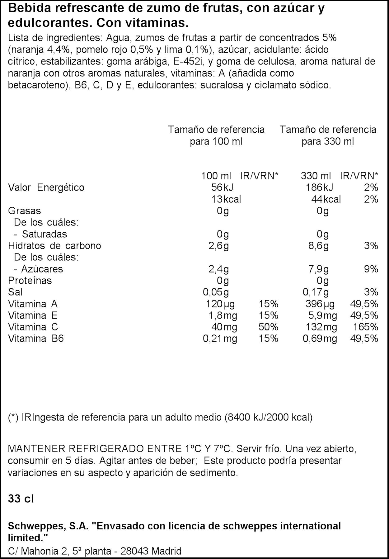 Bebida vitaminada refrigerado florida Sunny delight 330ml