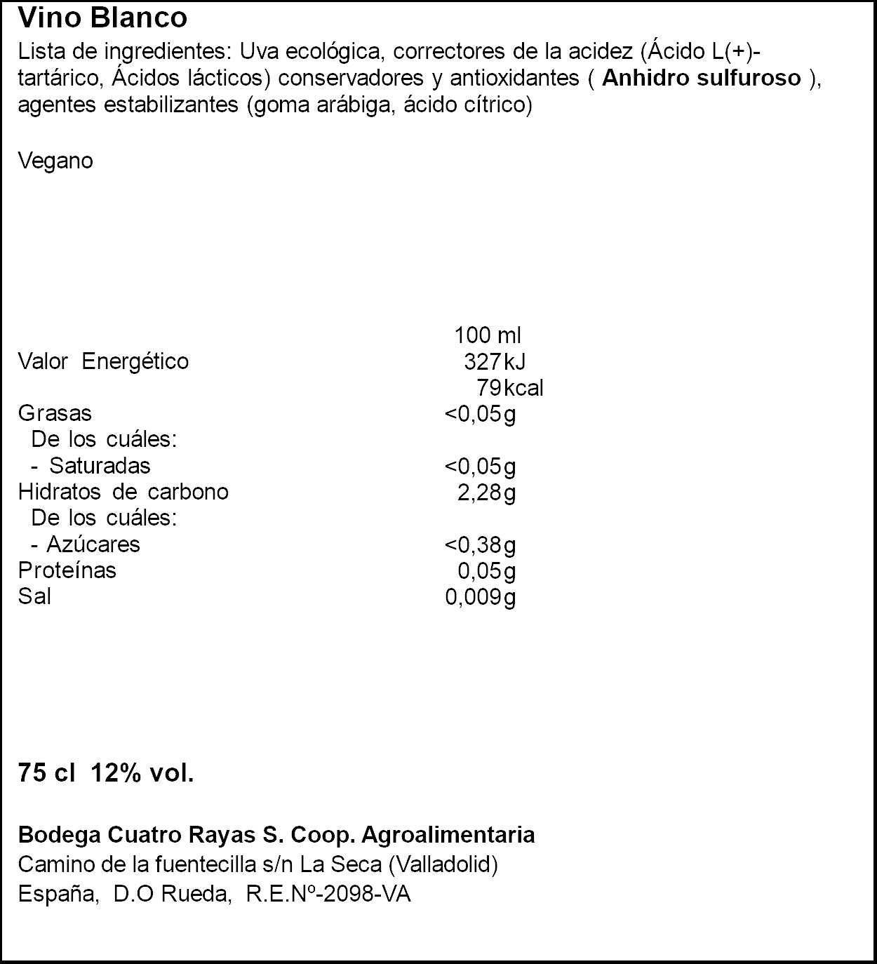 Vino blanco afrut org  do Rueda Cuatro rayas 75cl
