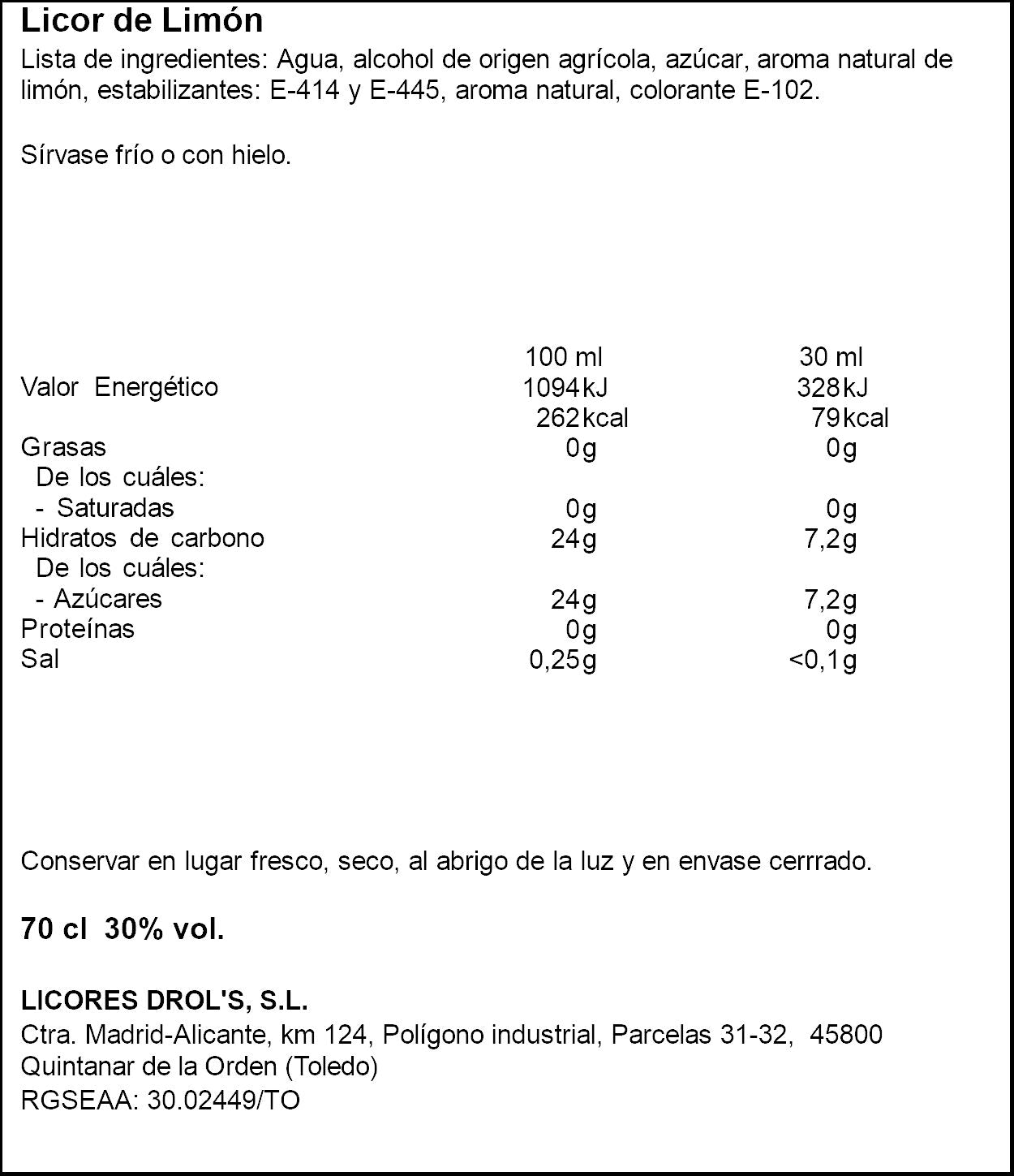 Licor limón Drols 700ml