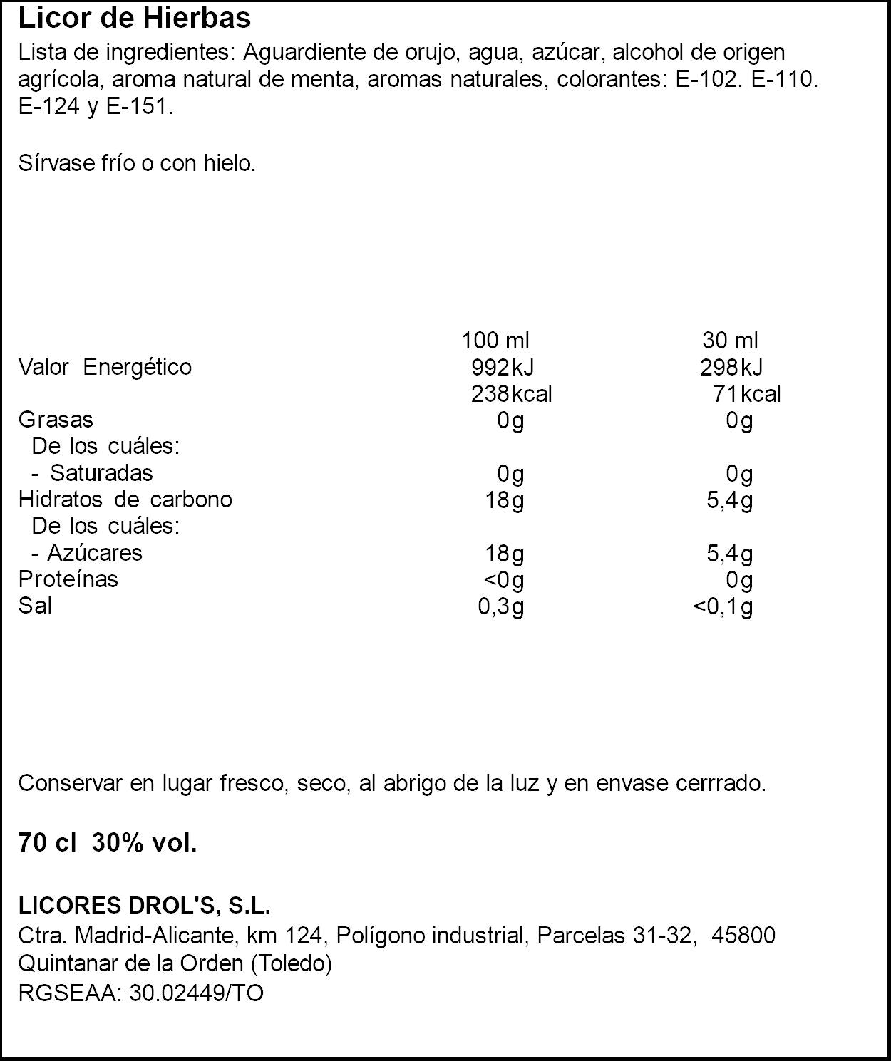 Licor hierbas Drols 700ml