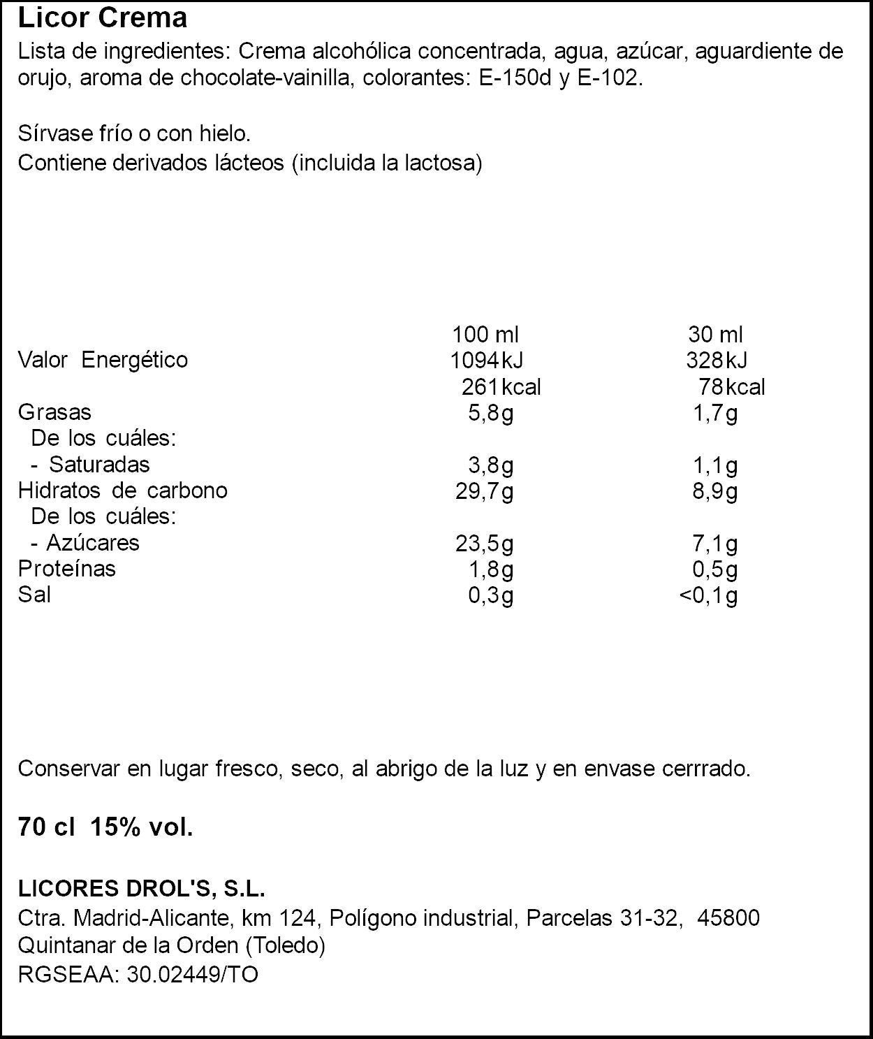 Crema orujo Drols 700ml