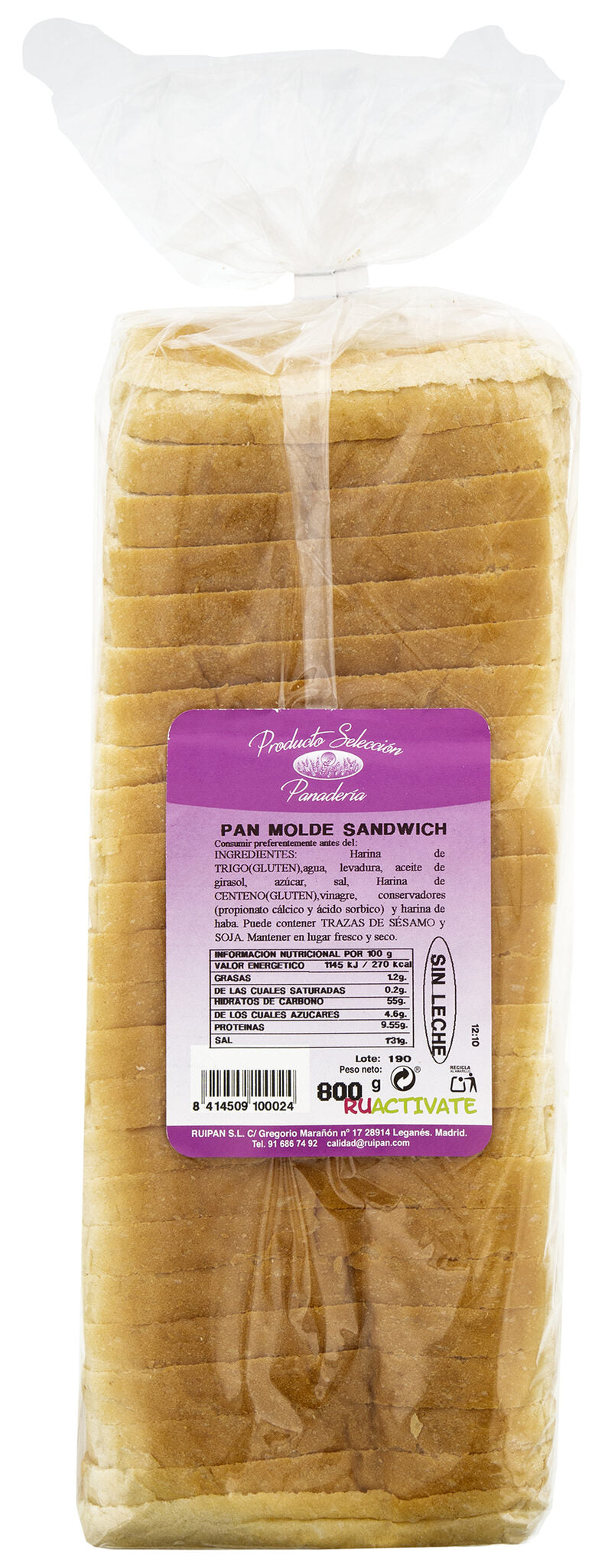 PAN DE MOLDE BLANCO SELECCION PANADERIA 800G