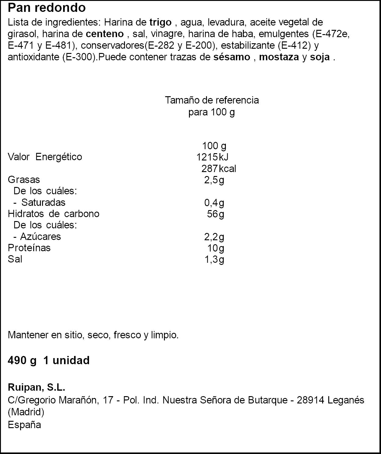 Pan hogaza rebanada Moldipan 490g