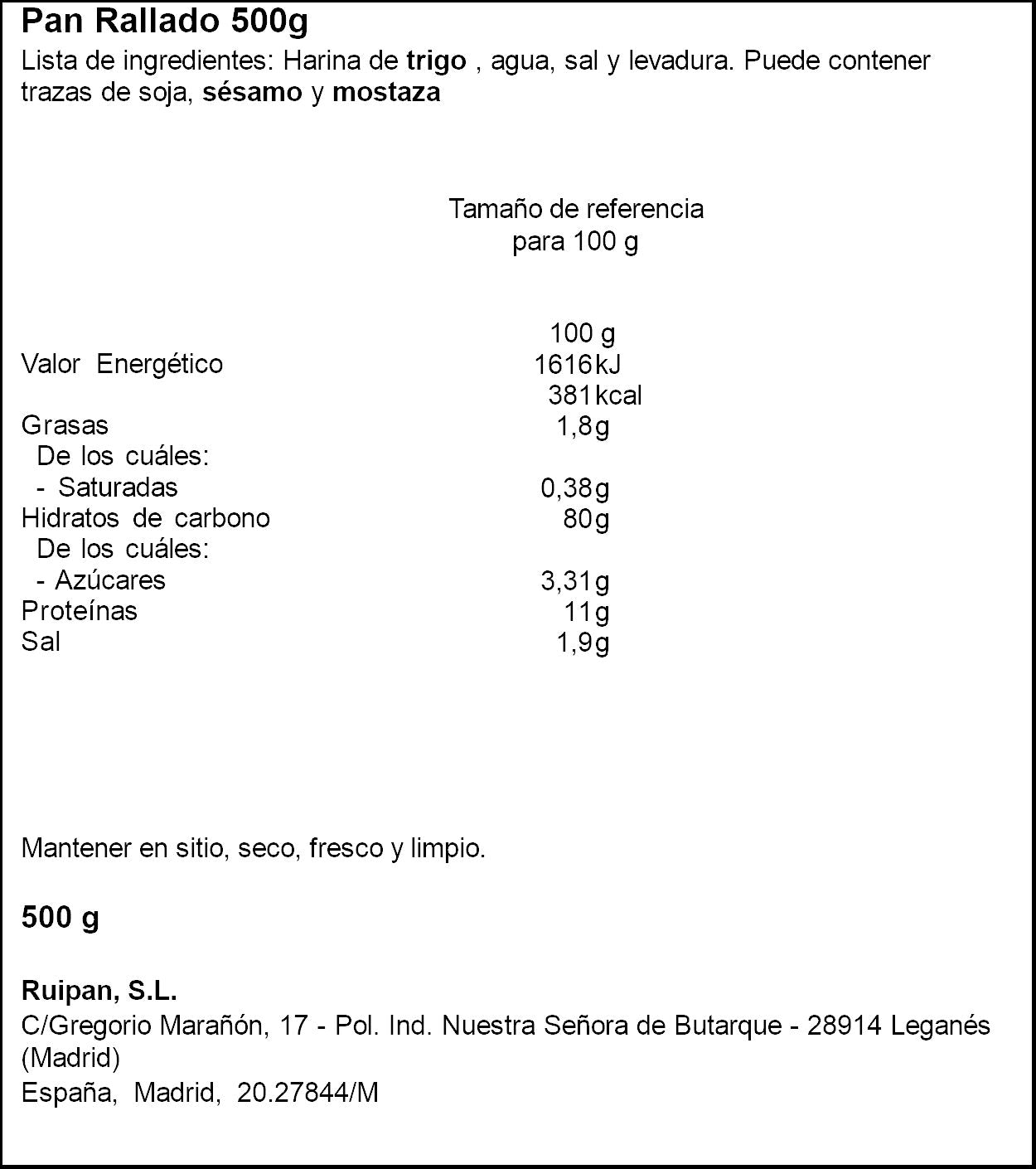 Pan rallado normal Ruipan 500g