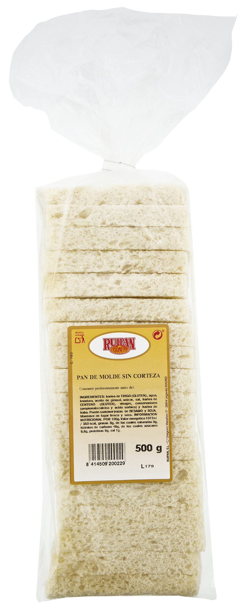 PAN DE MOLDE S/CORTEZA RUIPAN 500G