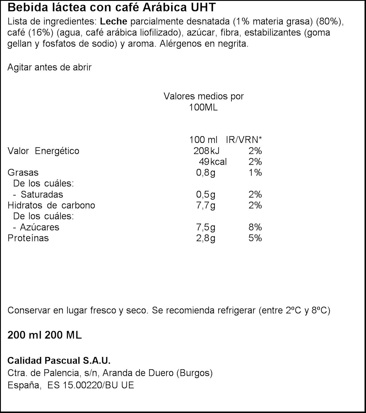 Café preparado caffe latte vaso Mocay 200ml