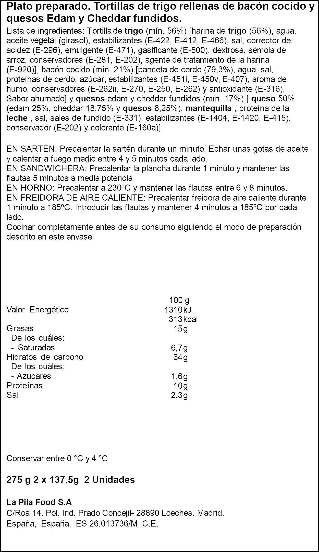 Flauta bacon/queso La broche de la pila 275g