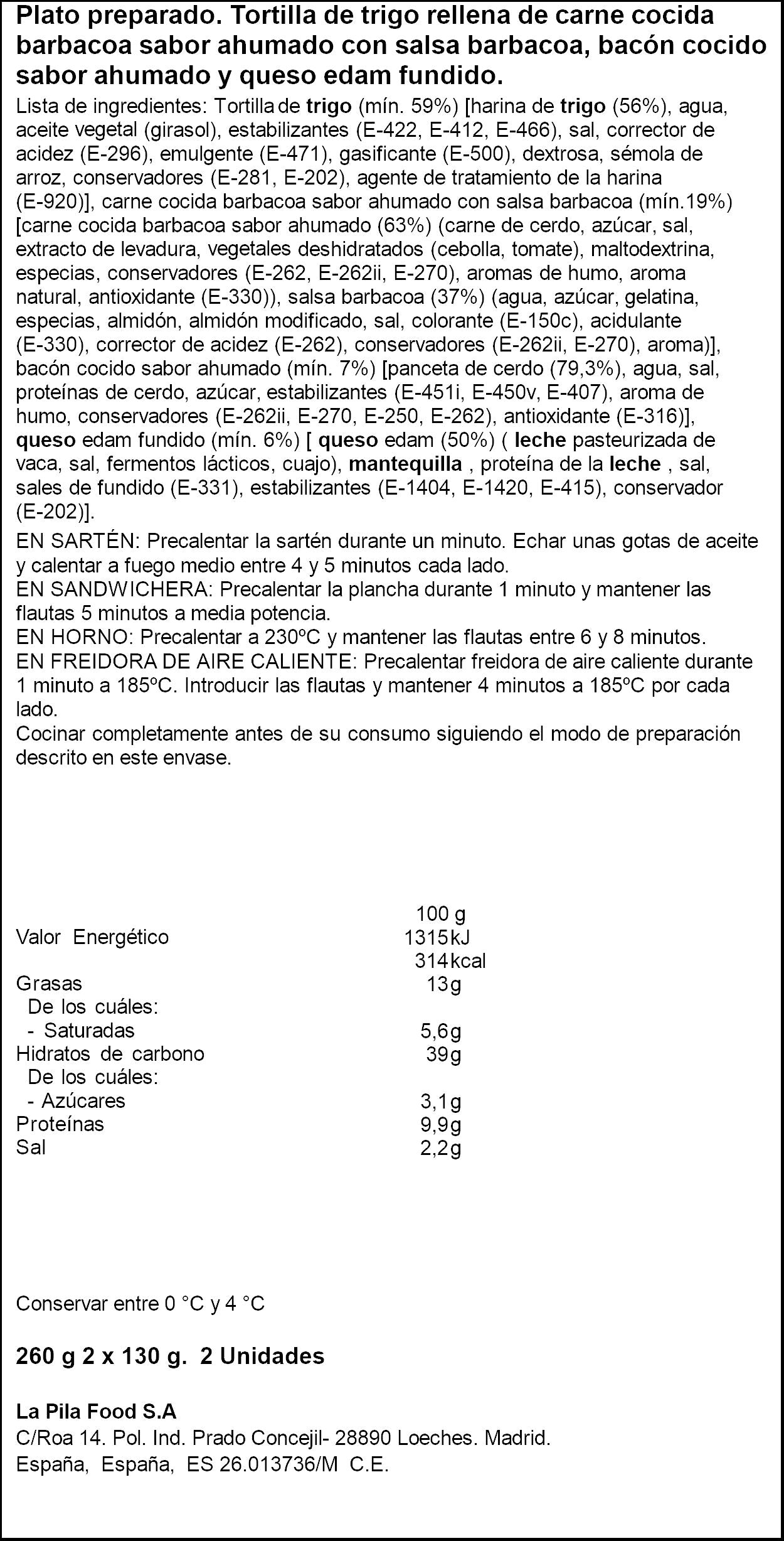 Flauta carne barbacoa/queso la Broche p2 260g