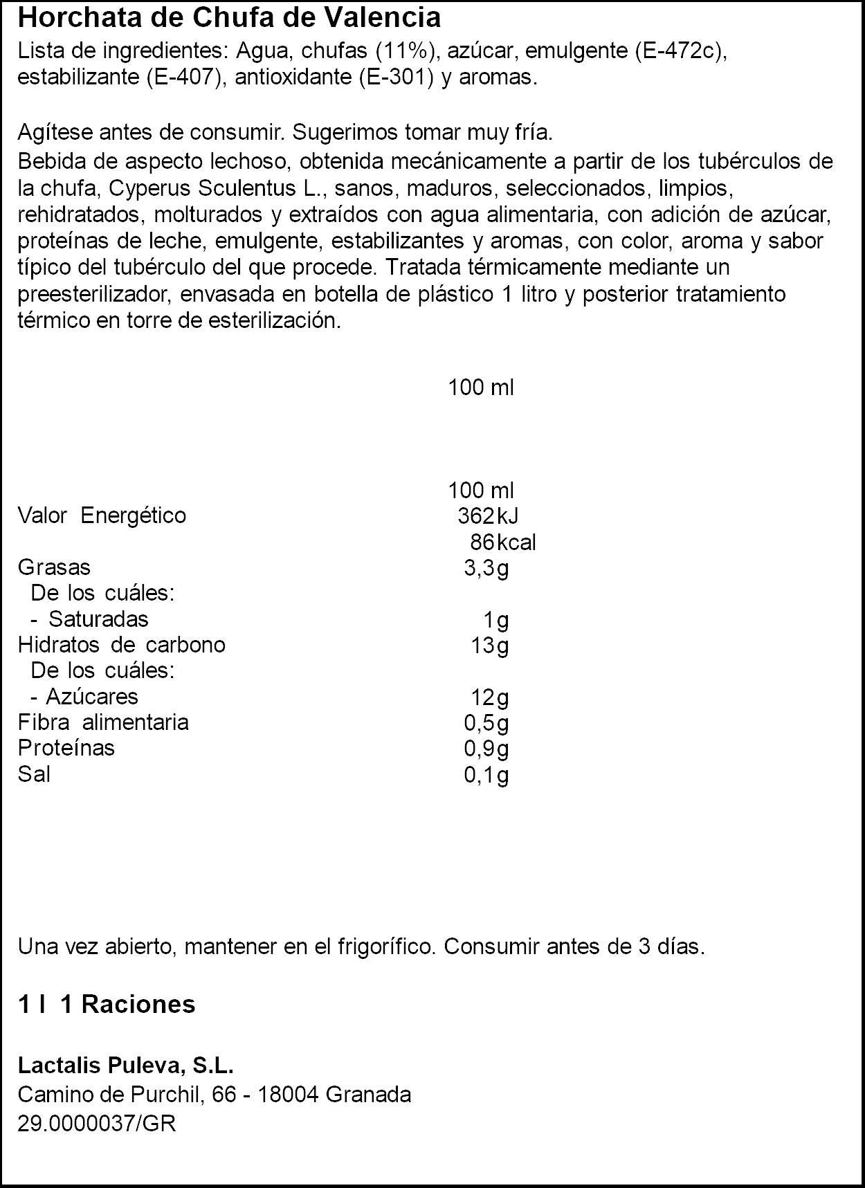 Horchata maestro horchatero Chufi 1l
