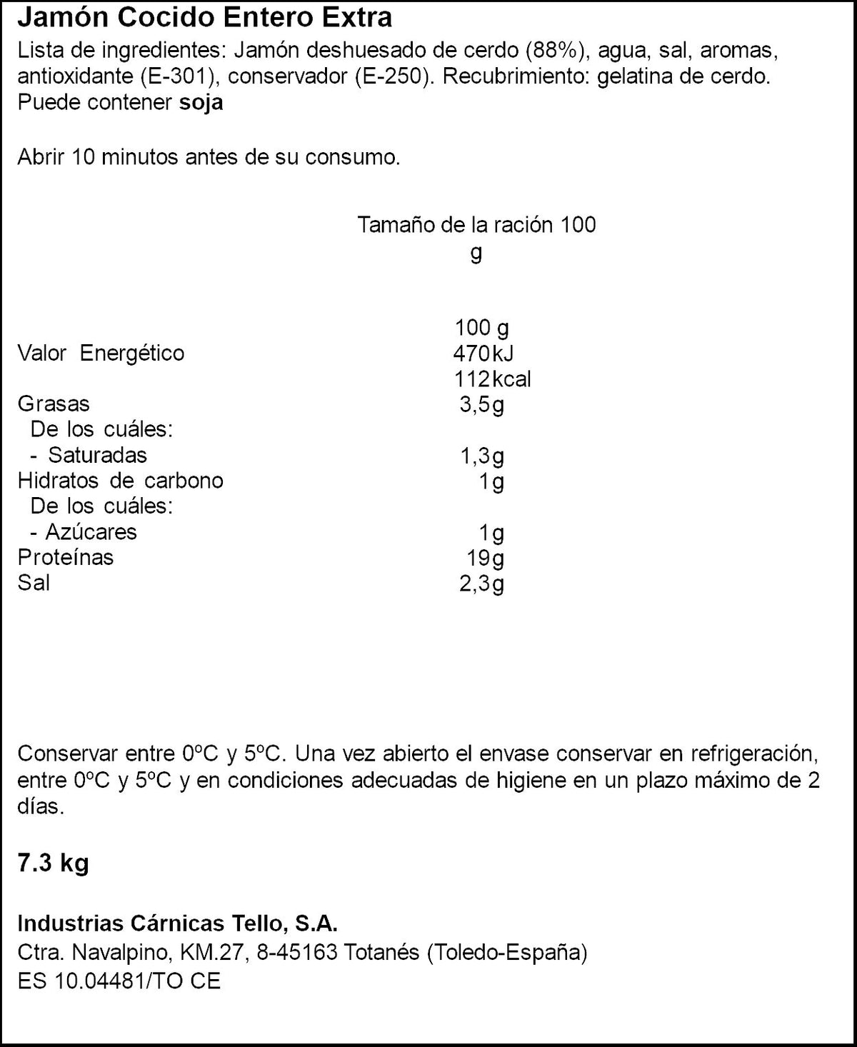 Jamón cocido de cerdo tello diamante