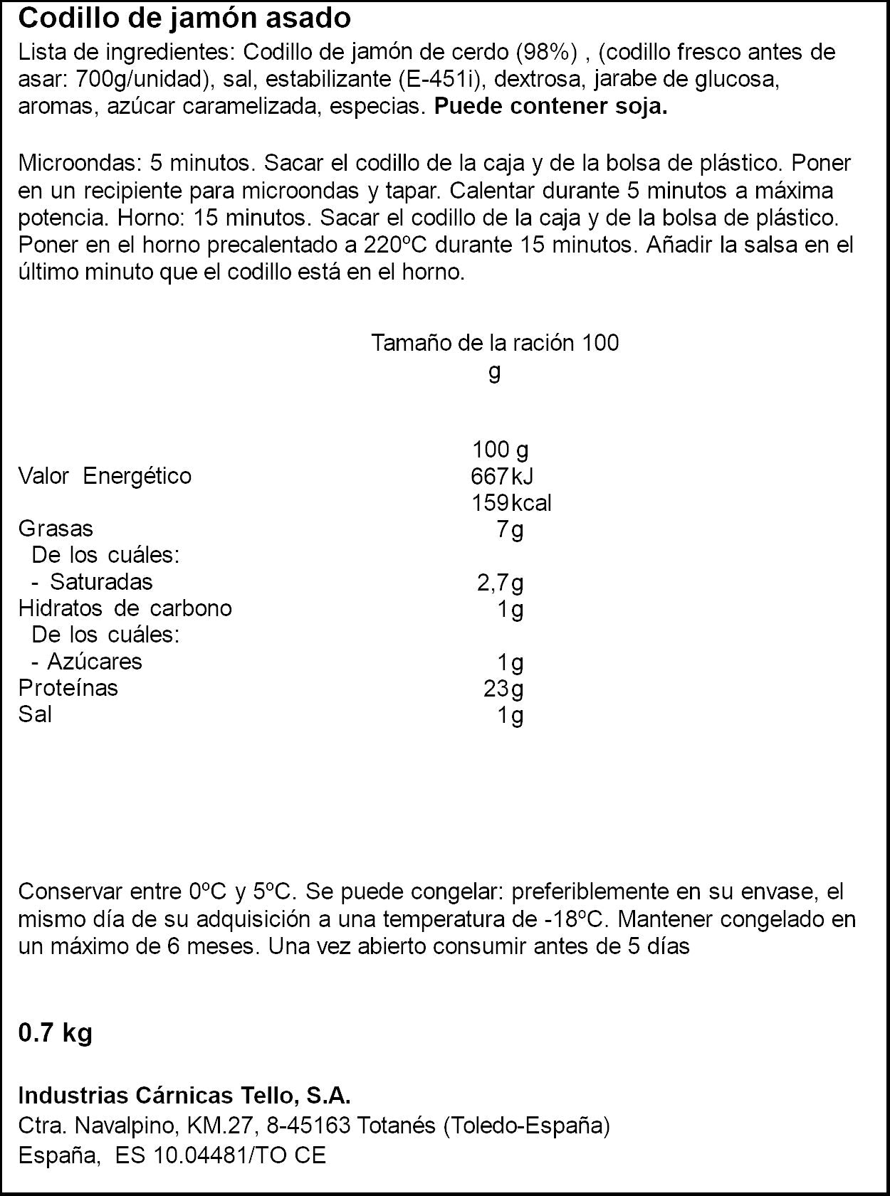 Codillo jamon asado Tello 700g