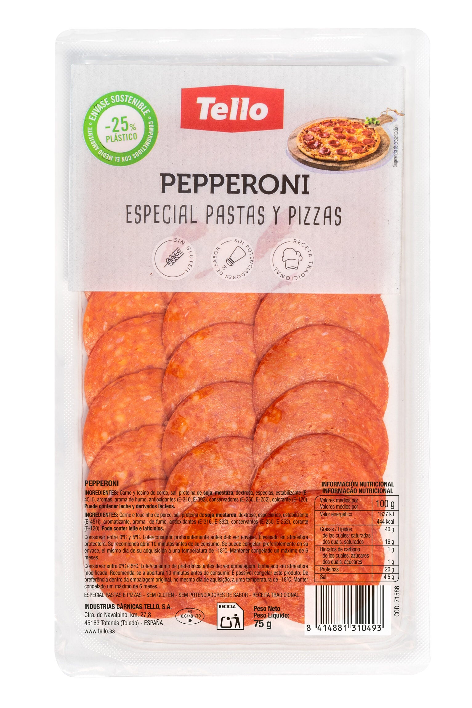 Pepperoni lonchas Tello 75g