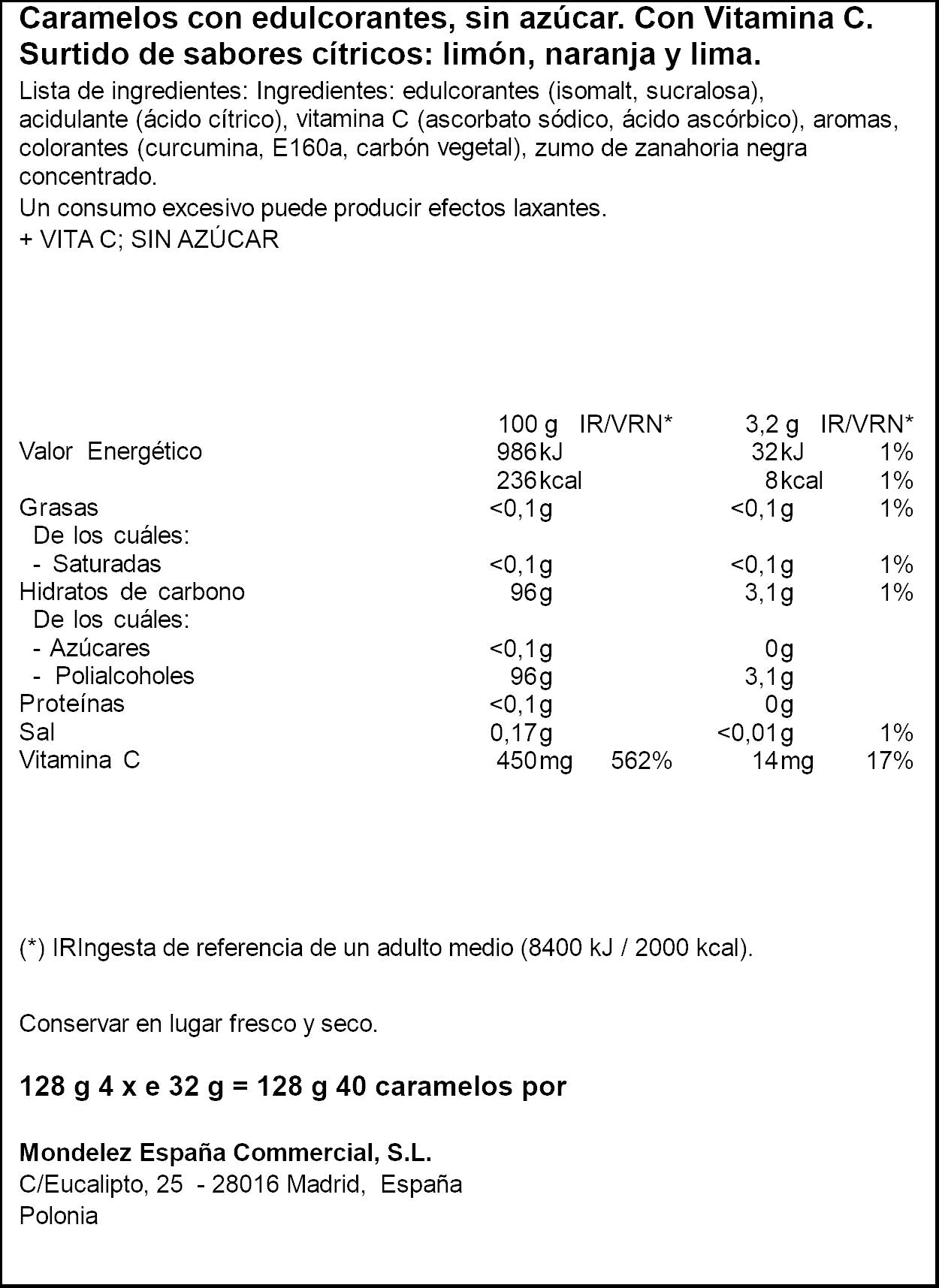 Caramelo s/azúcar citric vitam c Halls p4 128g