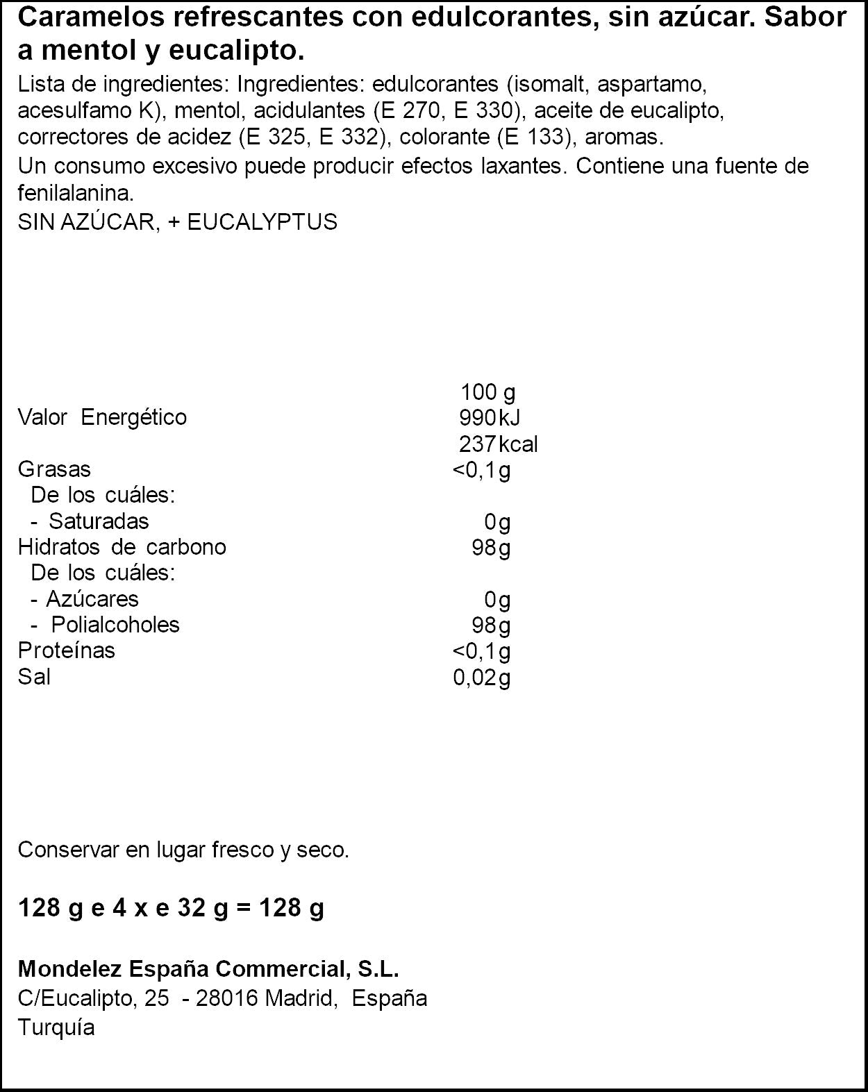 Caramelo s/azúcar eucalipto Halls p4 128g