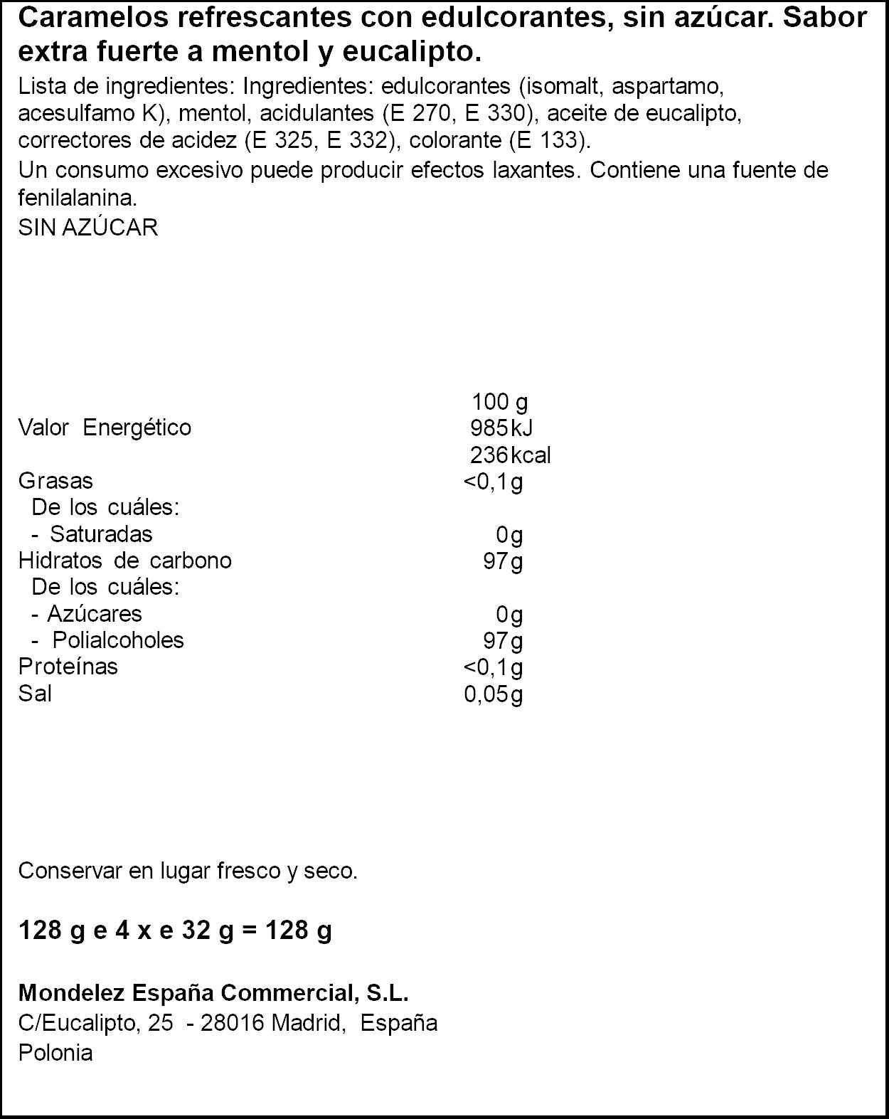 Caramelo s/ azúcar extra fuerte Halls p4 128g