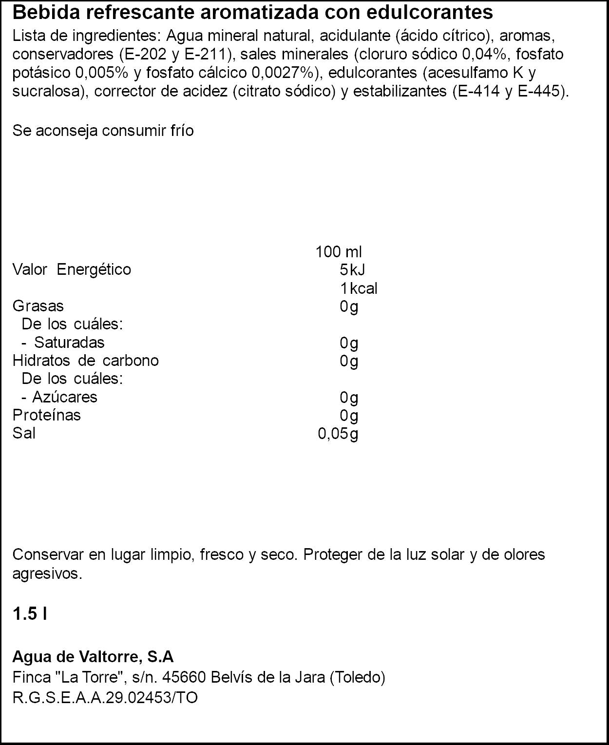 Bebida refrescante c/sales miner limon Valtorre 1.5l