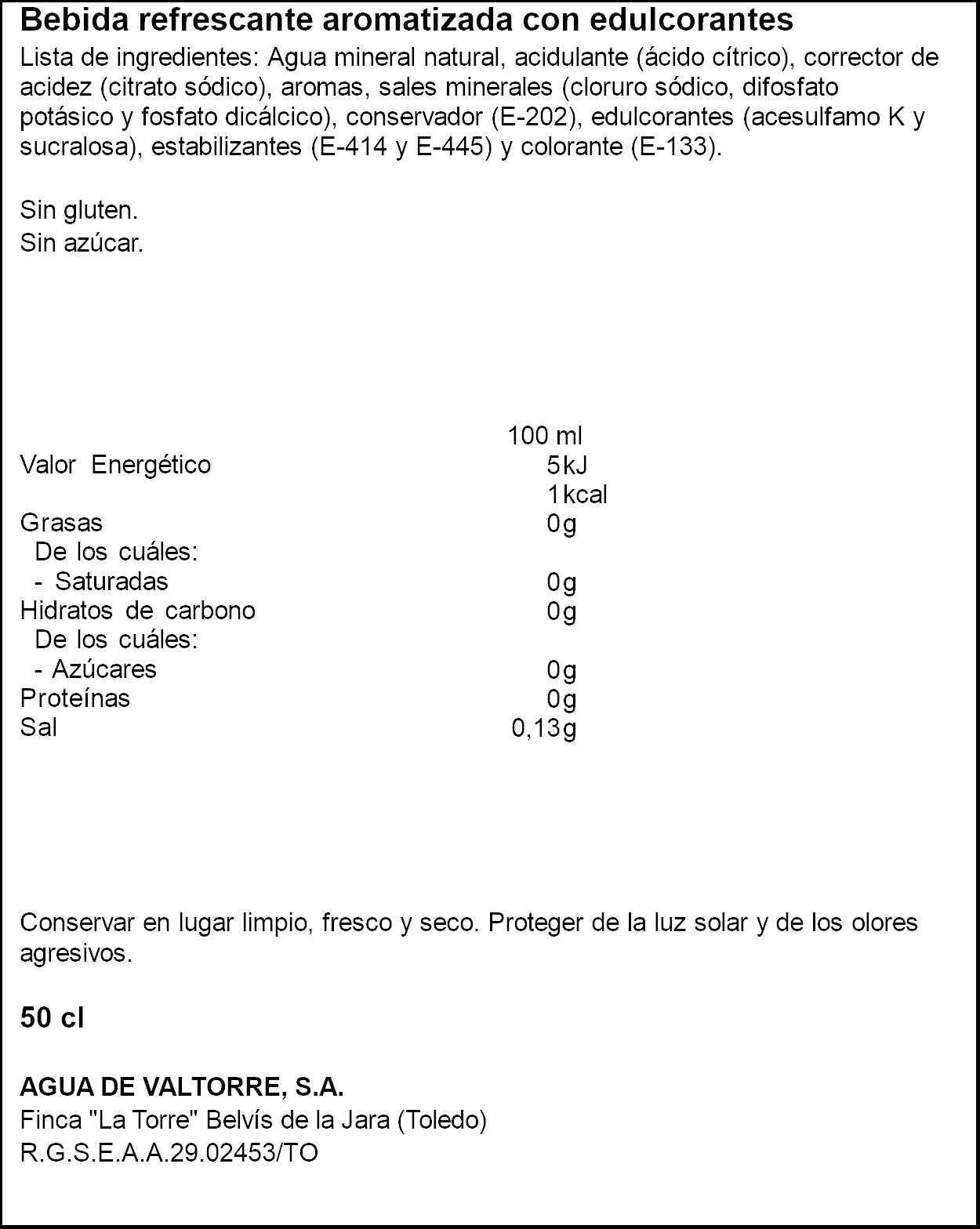 Bebida refrescante c/sales mineral azul Valtorre 500ml