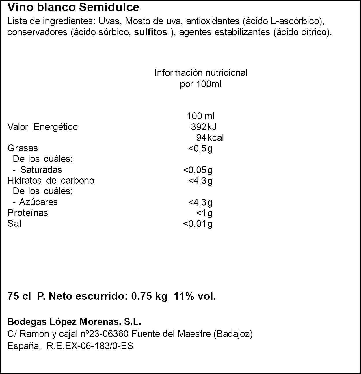 Vino blanco semidulce freskito Gran duque 75cl