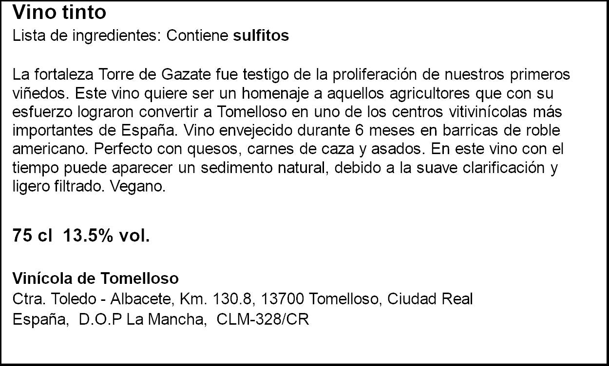 Vino tinto crianza Torre gazate  750ml