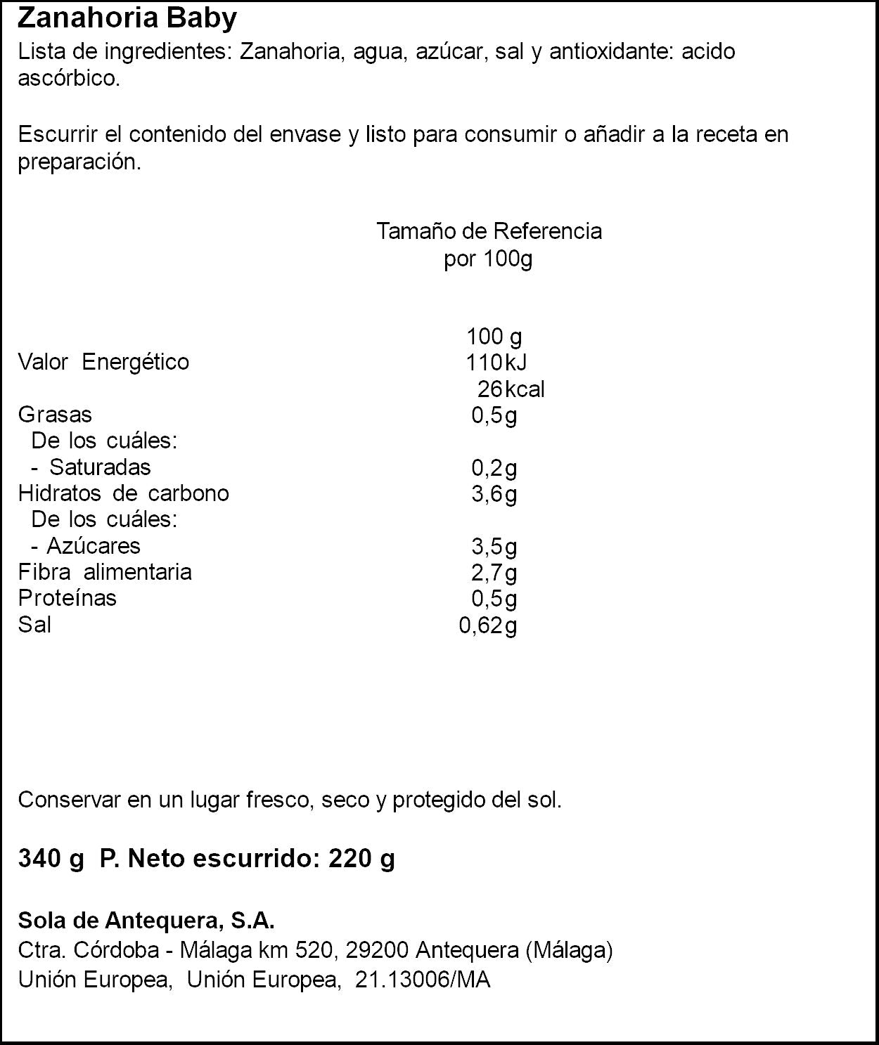 Zanahoria baby cristal Alsur 220g escurr