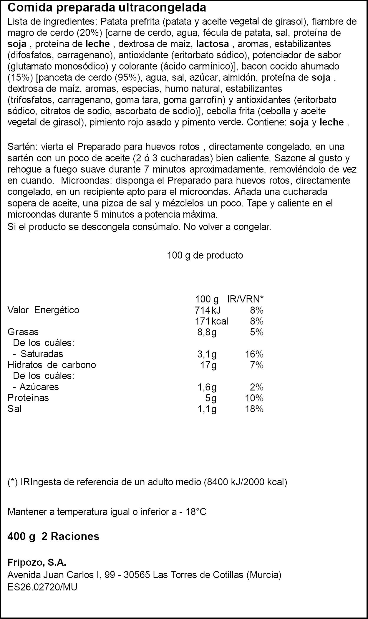 Preparado huevos rotos  Fripozo 400g