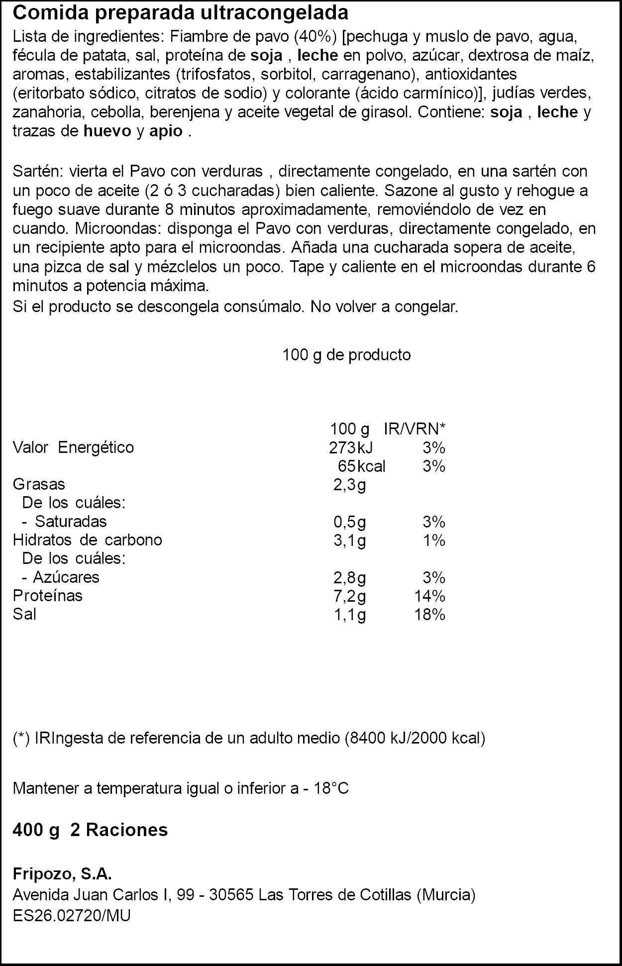 Pavo con verduras  Fripozo 400g
