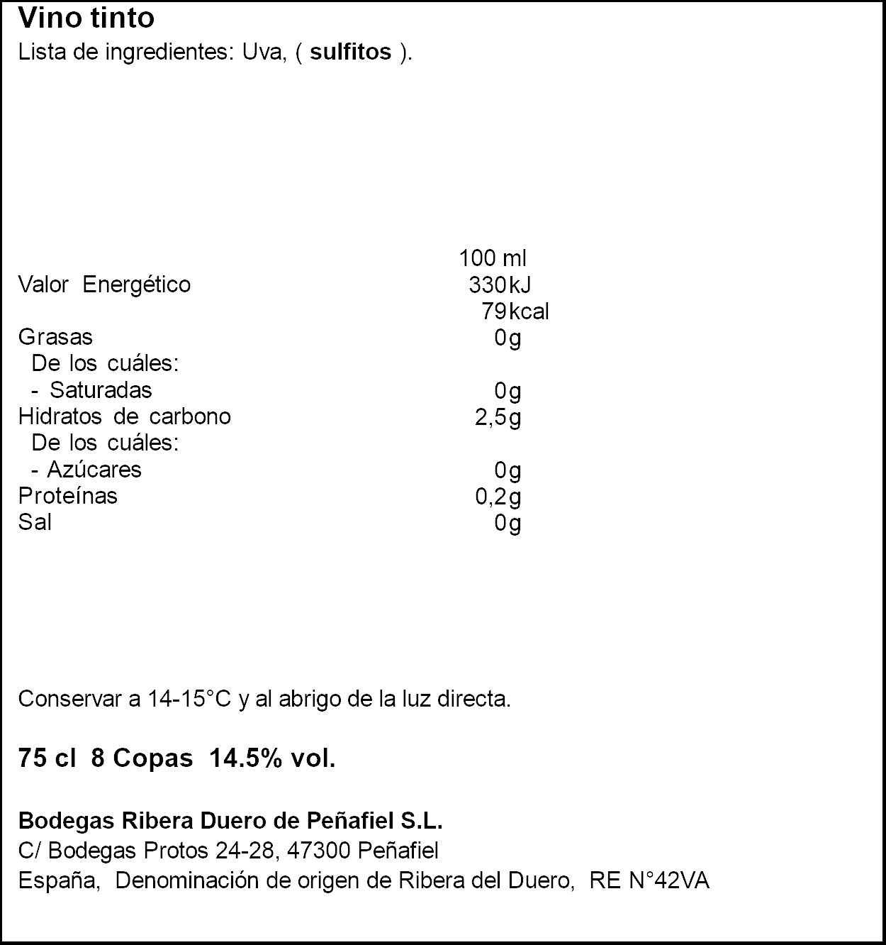 Vino tinto ribera del duero crianza Protos 750ml