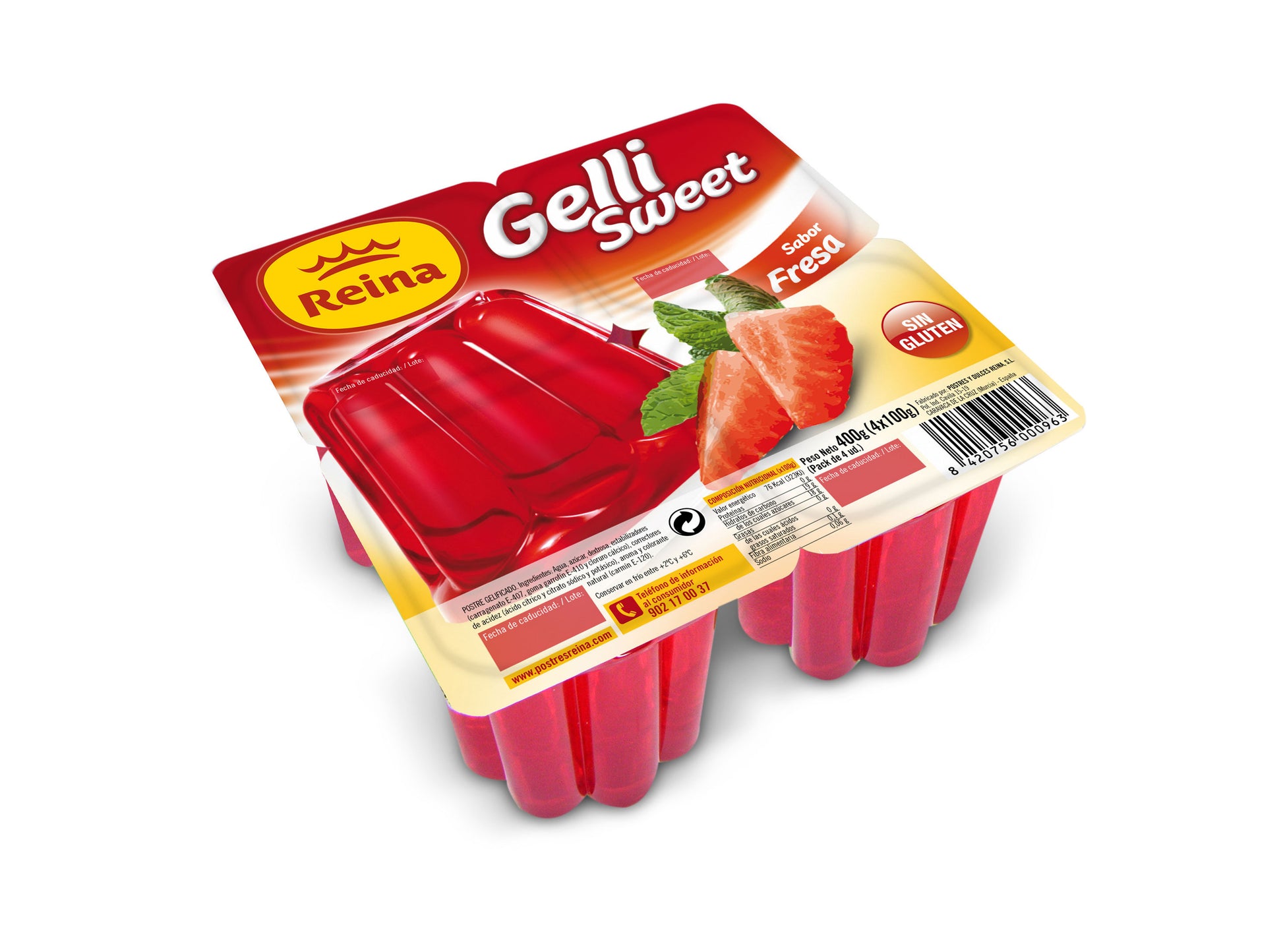 Gelatina fresa  Reina p4 100g/u