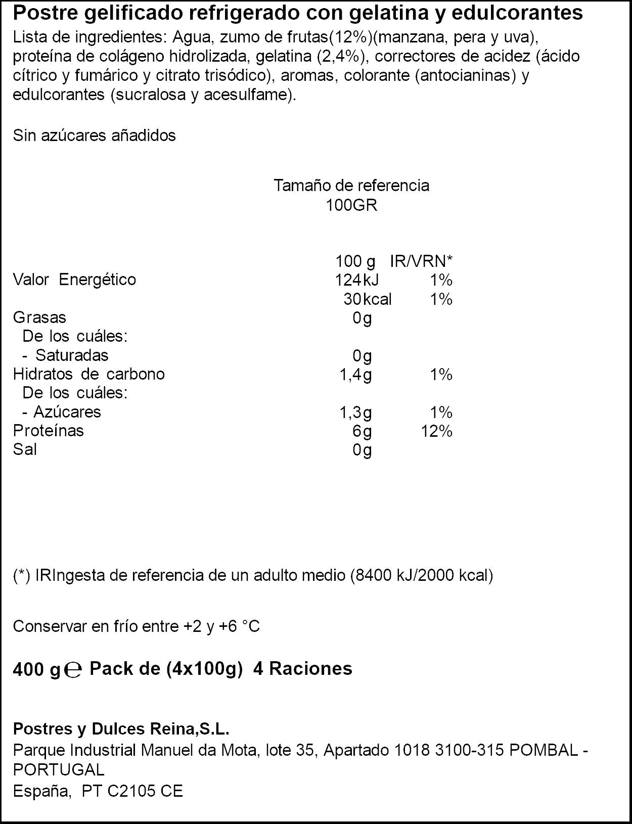 Gelatina frutos rojos proteinas Reina p4 100g/u
