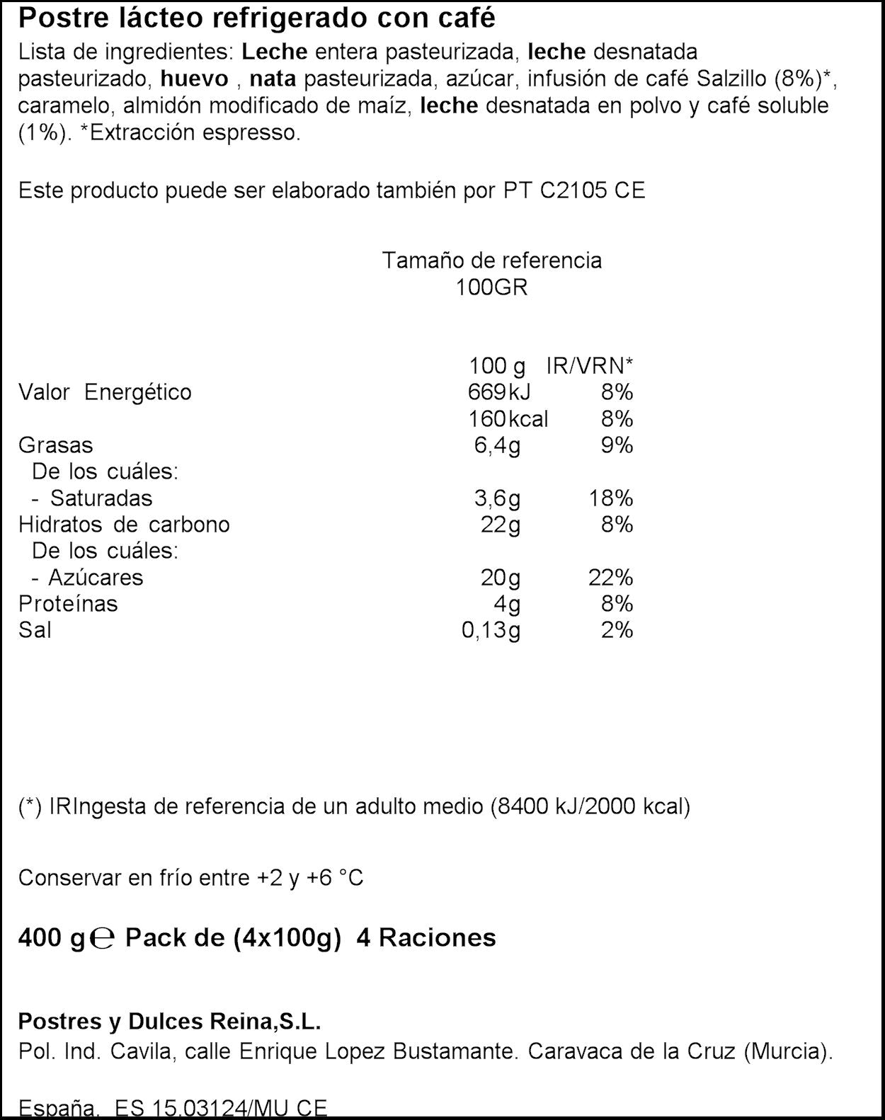 Flan de cafe salcillo Reina p4 100g/u