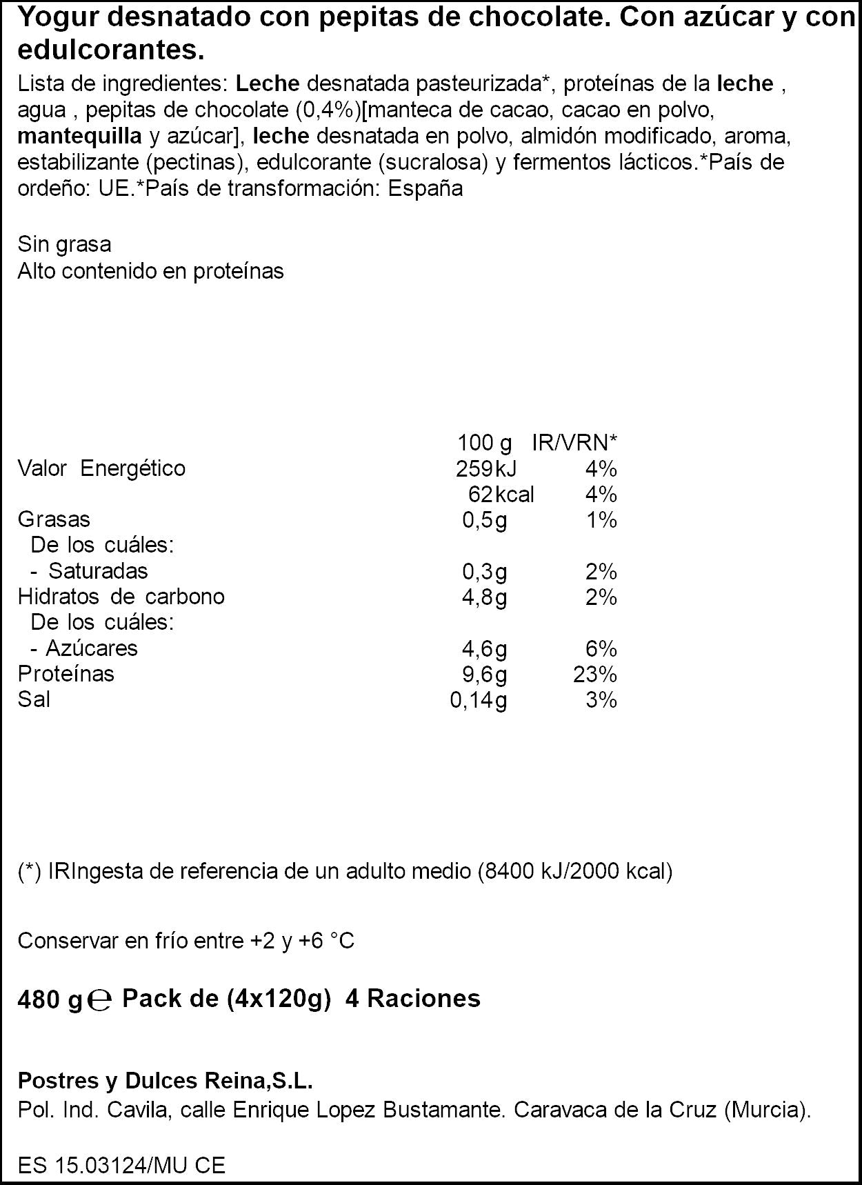 Yogur extra proteina stracciatella Reina p4 120g/u